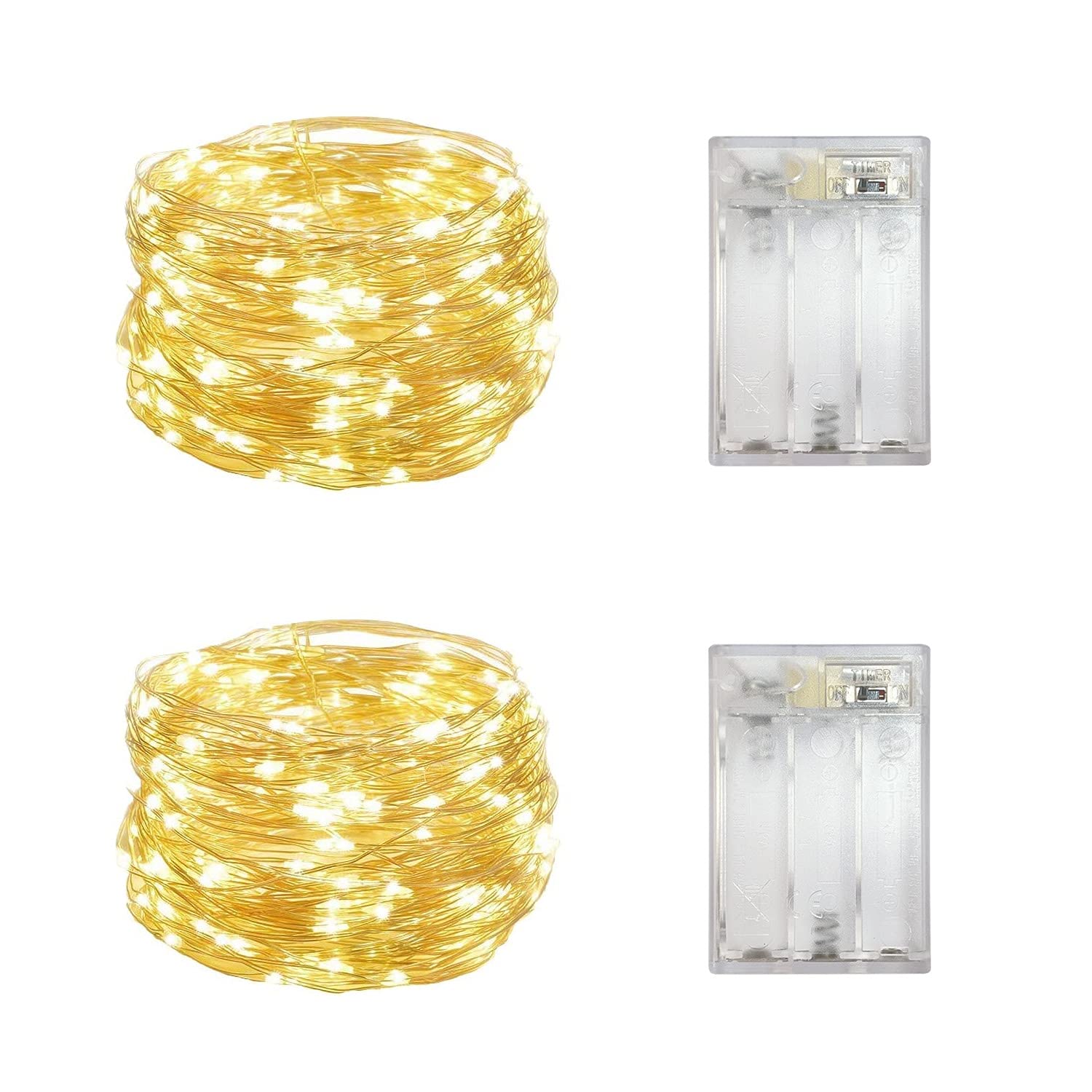 2 Pack Mini LED Fairy Lights - Battery Operated with Timer for Bedroom, Wedding & Christmas Decor - Warm White