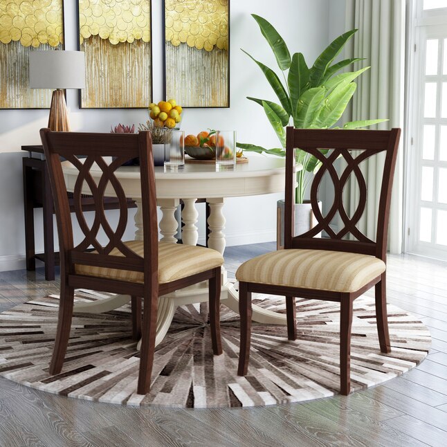 Classic Transitional Dining Chairs Set of 2 - Brown Cherry Solid Wood with Padded Fabric Seat - Elegant Side Chairs for Dining Room - Perfect for Family Dinners & Entertaining Guests