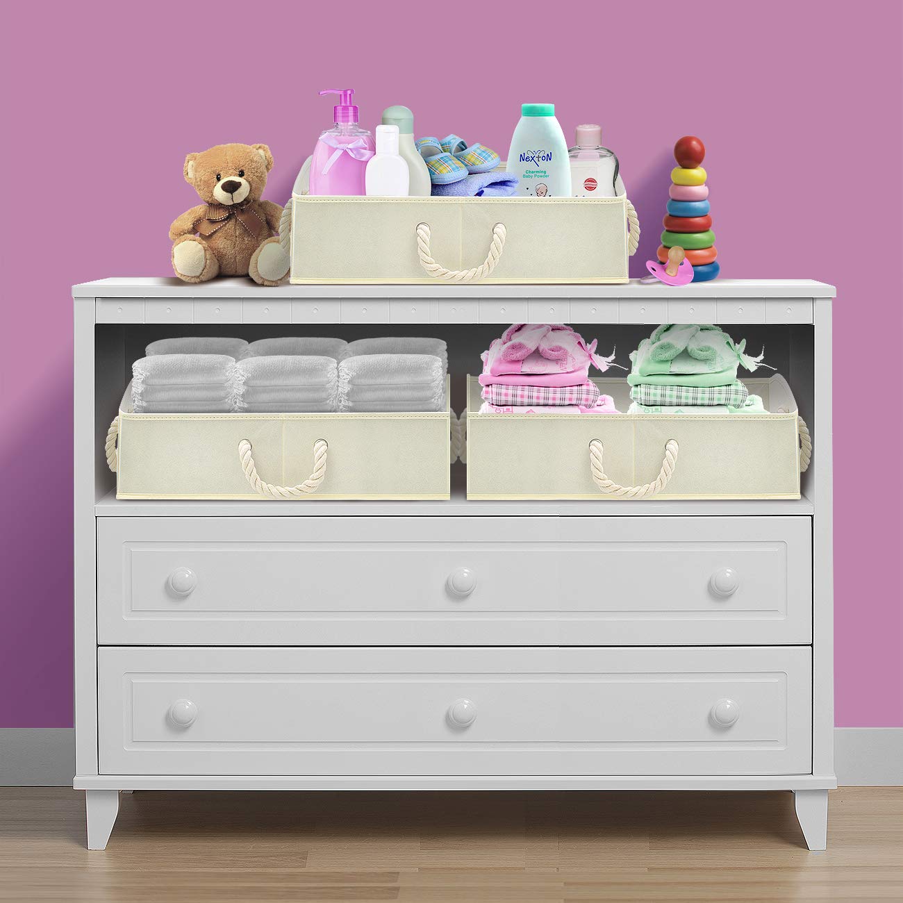 Sorbus 3-Pack Fabric Storage Bins - Foldable Closet Organizer & Trapezoid Storage Baskets for Home Organization (Beige) | Perfect for Bedroom, Bathroom & Kids Room Storage Solutions