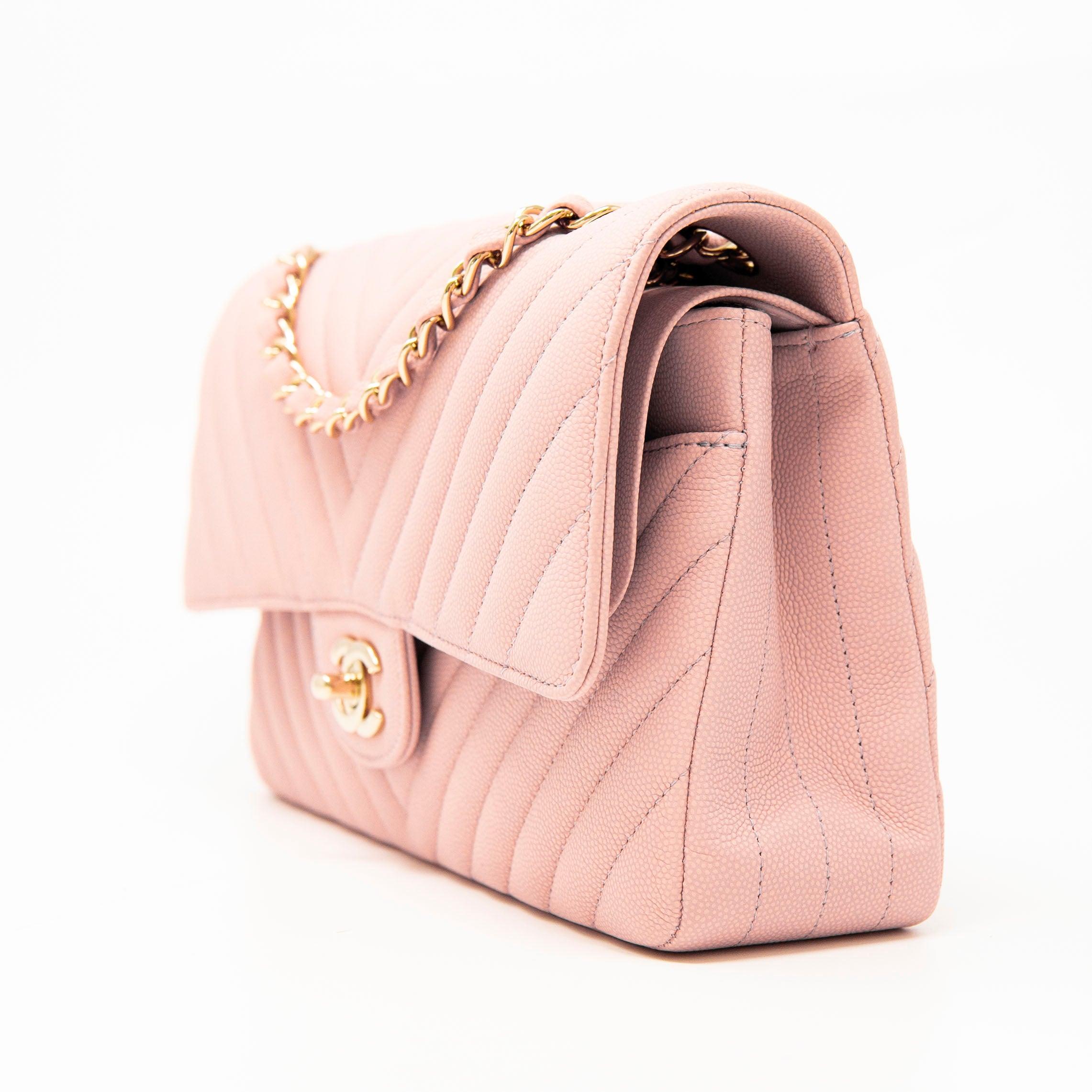 Chanel Pink Chevron Medium Classic Flap Bag - Luxury Quilted Leather Crossbody Purse for Women | Perfect for Date Night, Parties & Special Occasions