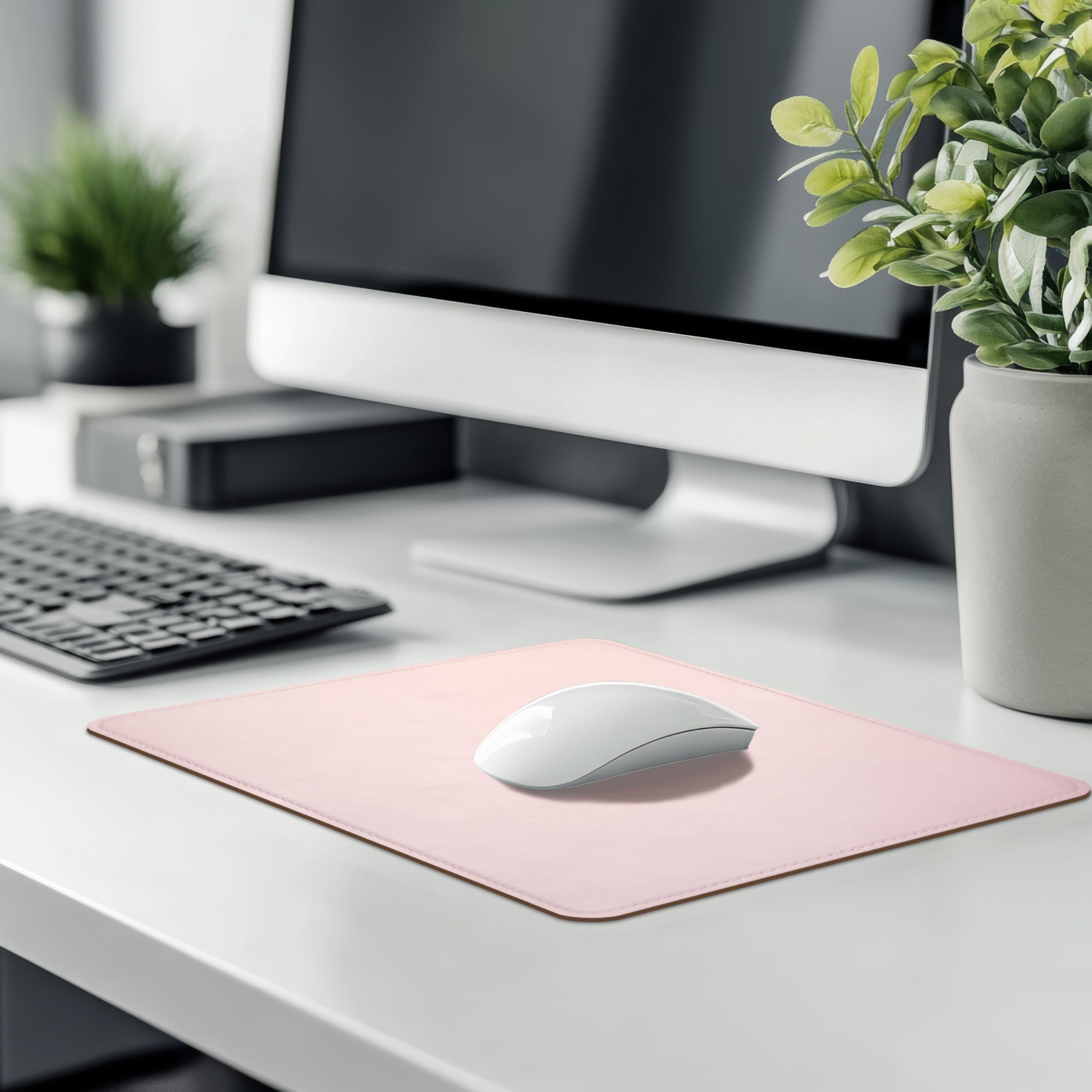 Premium PU Leather Mouse Pad with Stitched Edge - Non-Slip Microfiber Base, Waterproof Desk Mat for Computer & Laptop (8x11 Inch, Rose Pink) - Perfect for Office, Gaming & Home Workspace