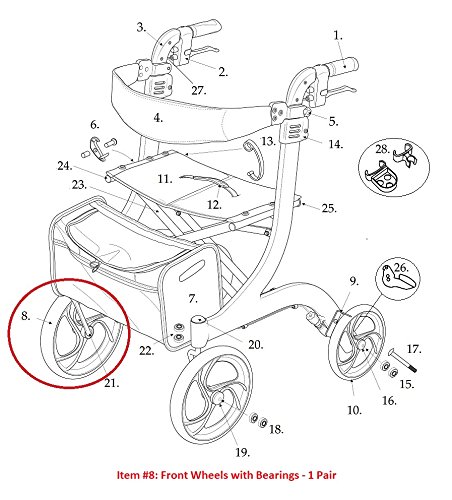 Replacement Front Wheels with Bearings for Drive RTL10266 Nitro Rollator Walker (Pre-2A1606301542 Models Only) - Durable Mobility Aid Wheels for Seniors & Patients - Perfect for Indoor/Outdoor Use on Hard Floors & Pavement