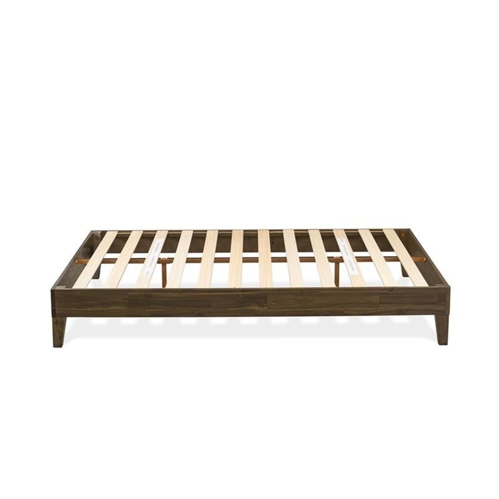 East West Furniture NVP-22-Q Queen Size Bed Frame with 4 Solid Wood Legs & 2 Extra Center Supports - Walnut Finish - Sturdy Platform Bed for Master Bedroom or Guest Room