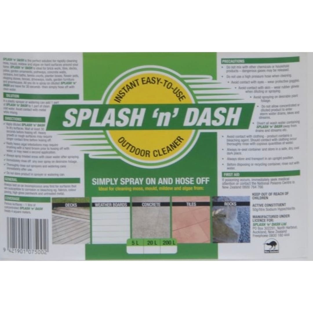 SPLASH 'N' DASH - Instant Moss & Mold Killer for Hard Surfaces - Fast Acting Outdoor Cleaner for Patios, Decks, Driveways & Walkways