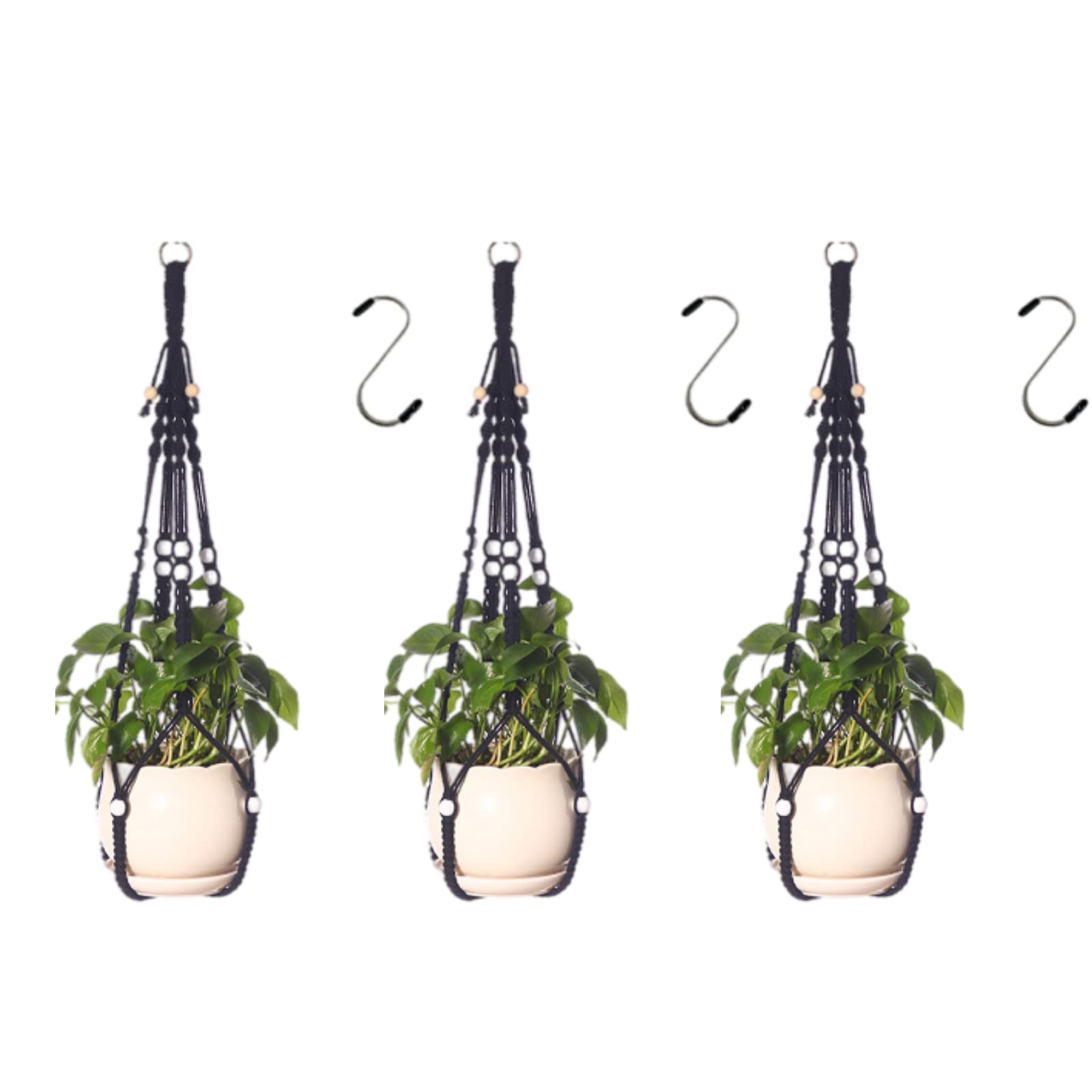 3Pcs Cotton Rope Hanging Planters - Air Plant Holder, Woven Flower Pot Basket for Indoor Outdoor Decor - Perfect for Living Room, Balcony & Garden Decorations