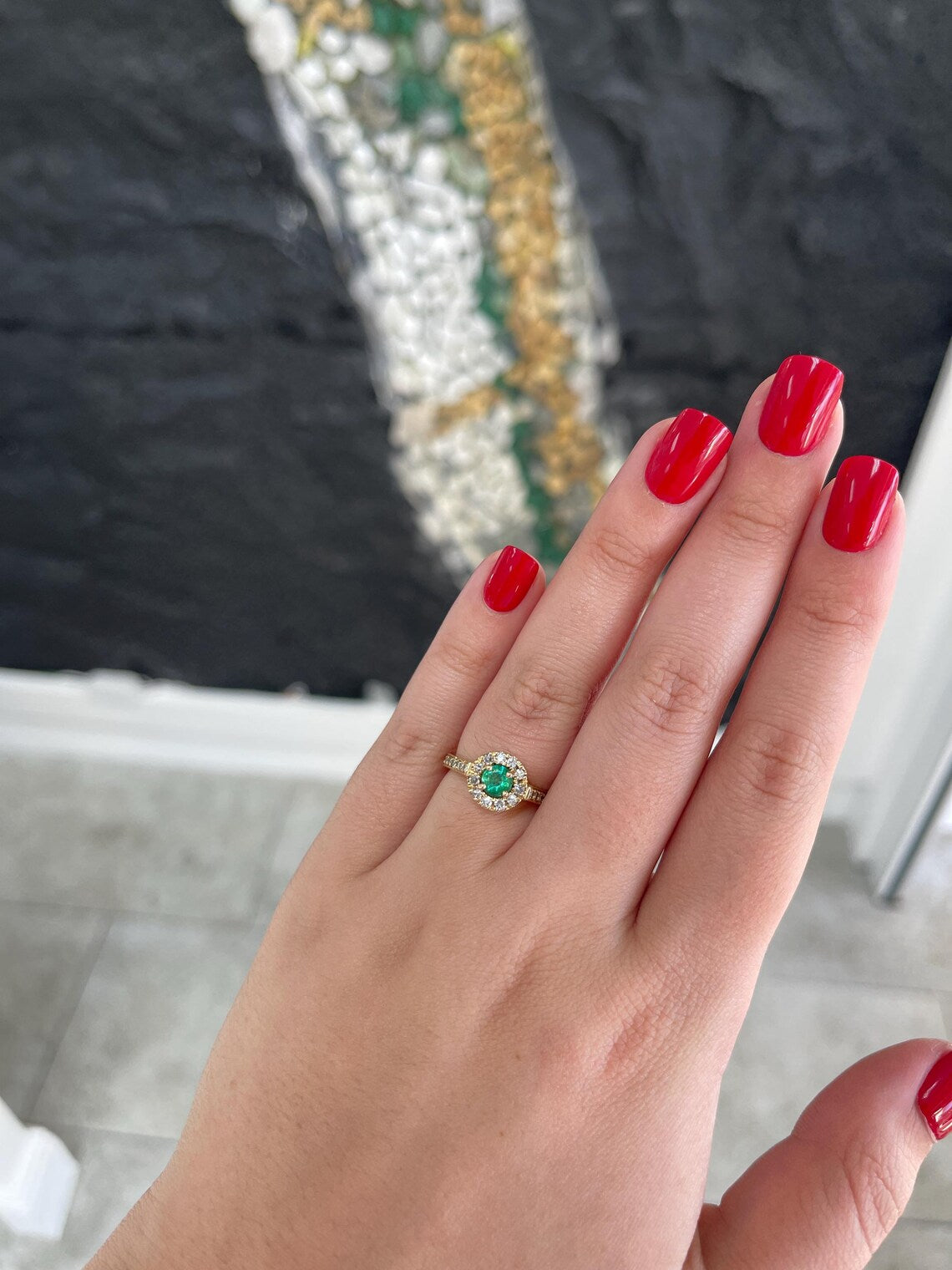 0.75 Carat Round Emerald Cut Diamond Halo Engagement Ring for Women - Elegant Wedding, Proposal & Anniversary Jewelry Gift
