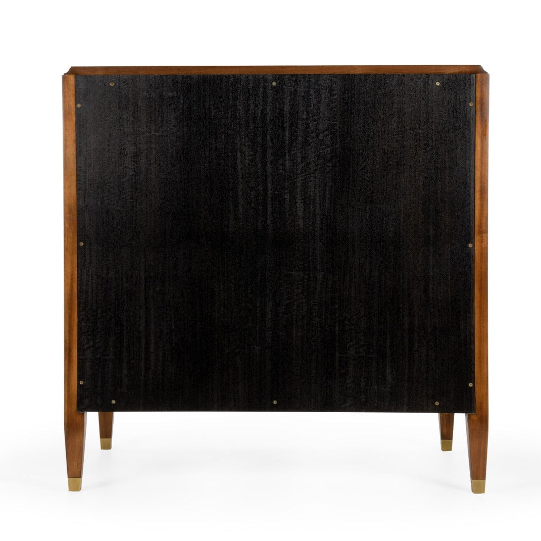 Amanda Walnut Wood Cabinet with Brass Handles and Mirror Accents - Elegant Storage Solution for Living Room, Bedroom or Entryway