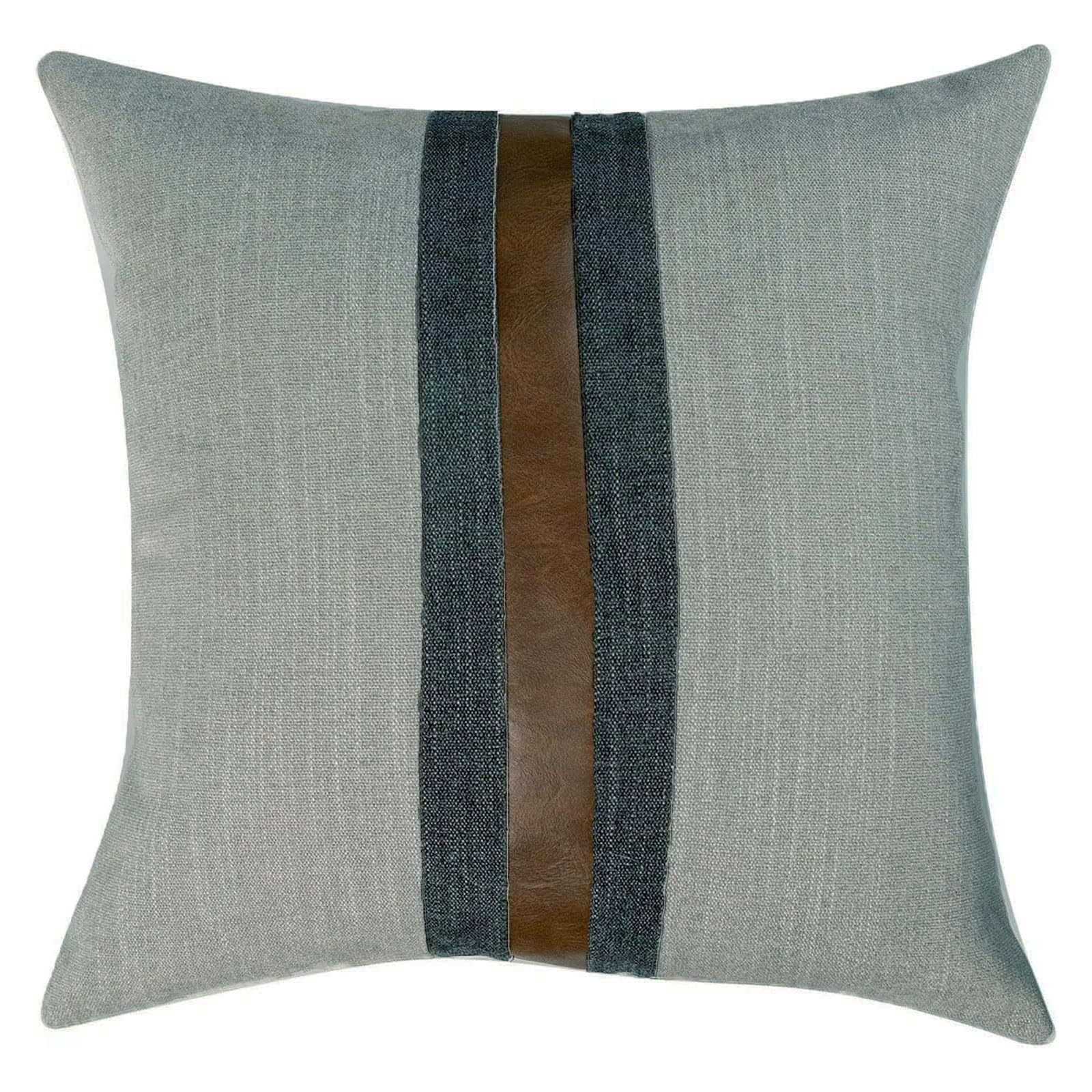 BOYSUM 18x18 Inch Faux Leather Farmhouse Decorative Throw Pillow Covers - Brown & Grey Modern Accent Pillows for Outdoor, Couch, Sofa & Bed - Perfect for Living Room, Patio & Farmhouse Decor