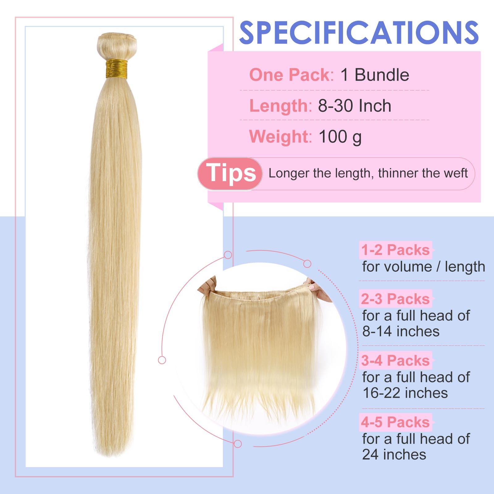 Elailite 100% Real Human Hair Weave Bundles - #613 Bleach Blonde Straight Hair Extensions (18 Inch, 100g) for Stunning Blonde Looks - Perfect for Daily Wear, Parties & Special Occasions