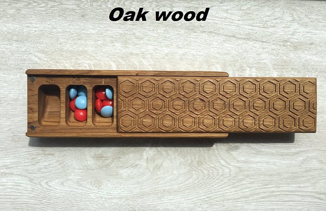 7-Day Wooden Pill Organizer Box - Decorative Travel Pill Case with Honeycomb Design, Nature-Inspired Ornament for Daily Medication Storage | Perfect for Home, Office & Travel Use