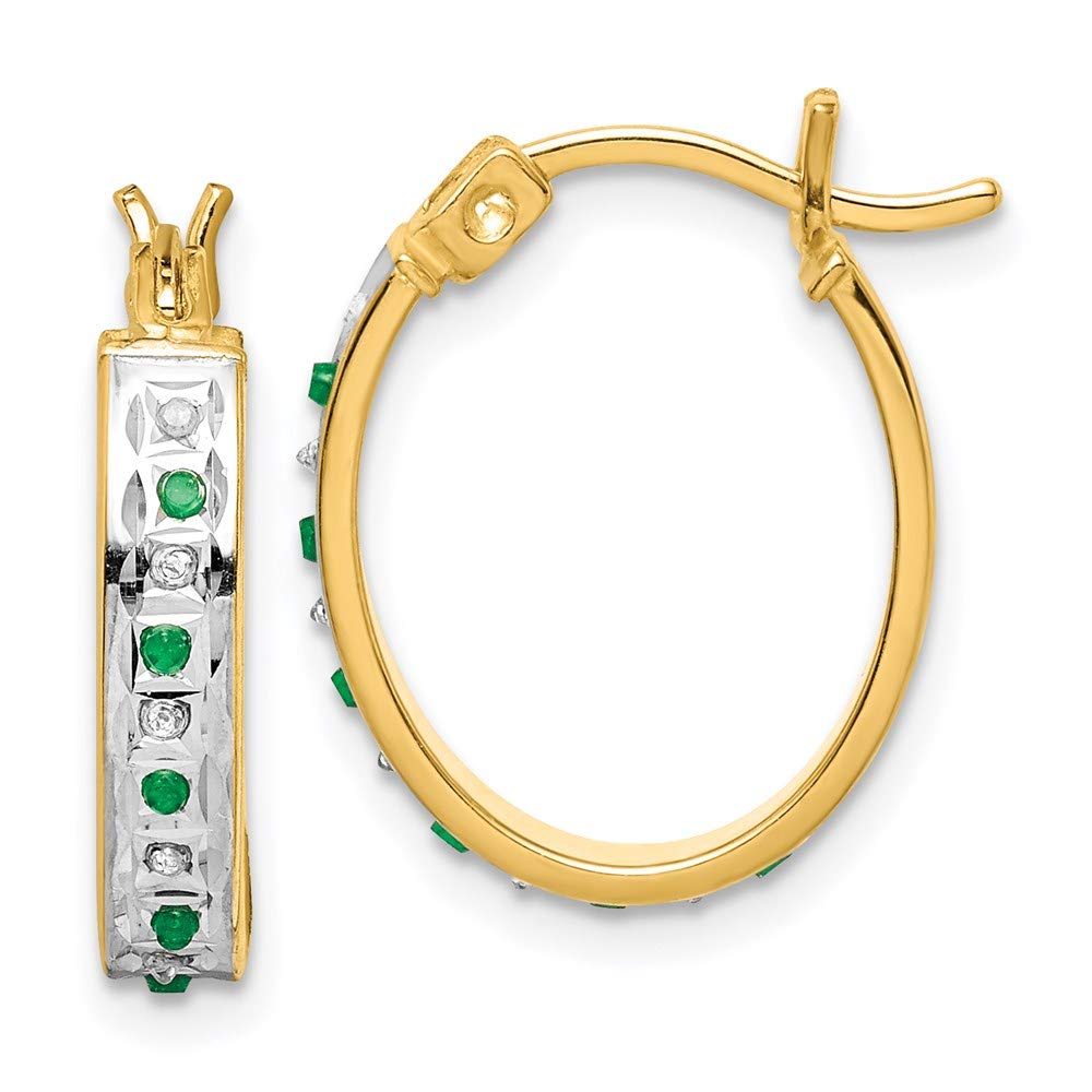 Sterling Silver Hoop Earrings for Women with Diamond & Emerald Green Stones - 19mm Elegant Dangle Hoops for Party, Wedding & Everyday Wear