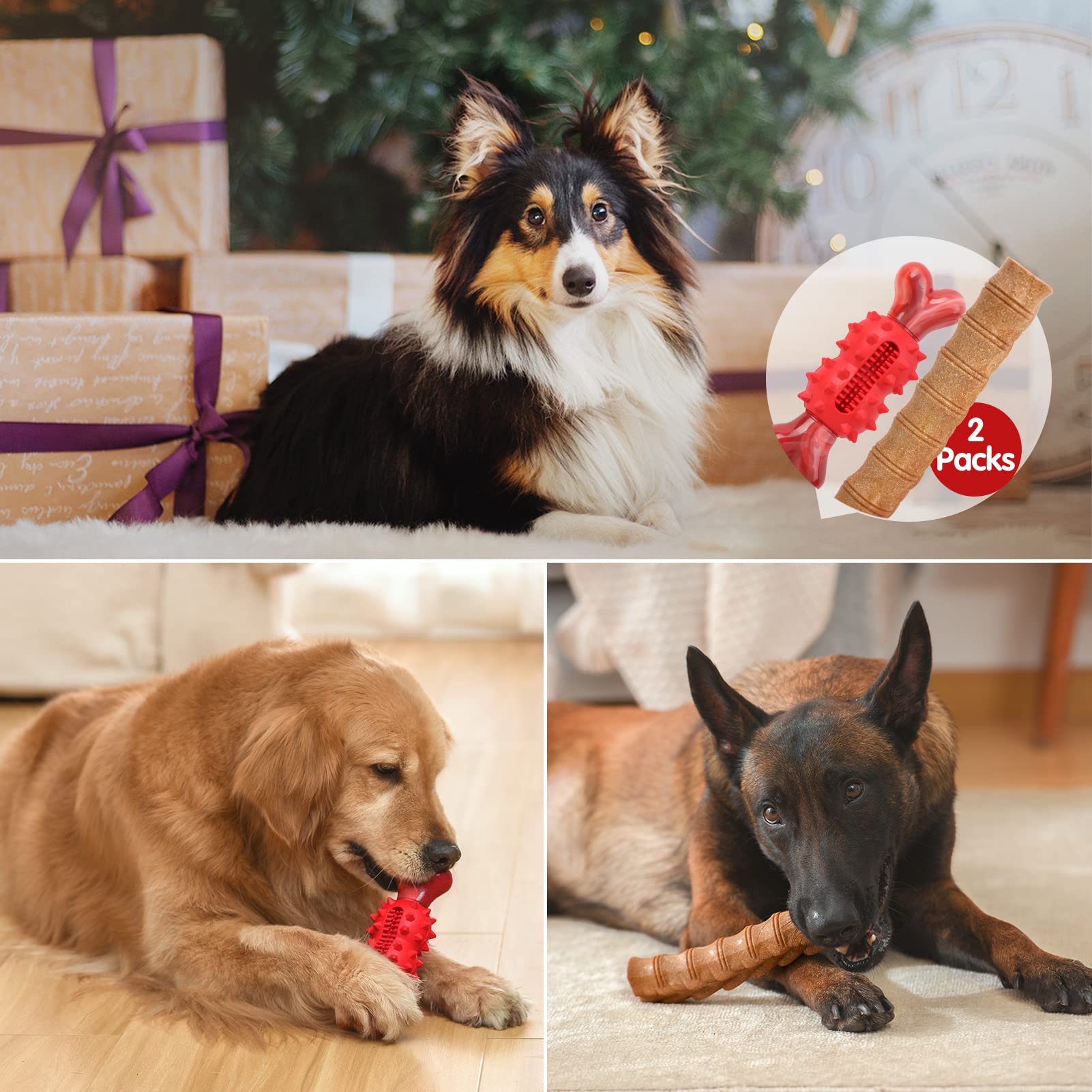 DHR 2-Pack Tough Dog Chew Toys for Aggressive Chewers - Durable Rubber & Nylon Dog Bones for Teeth Cleaning - Nearly Indestructible Chew Toy for Large Dogs - Perfect for Playtime, Training & Dental Health