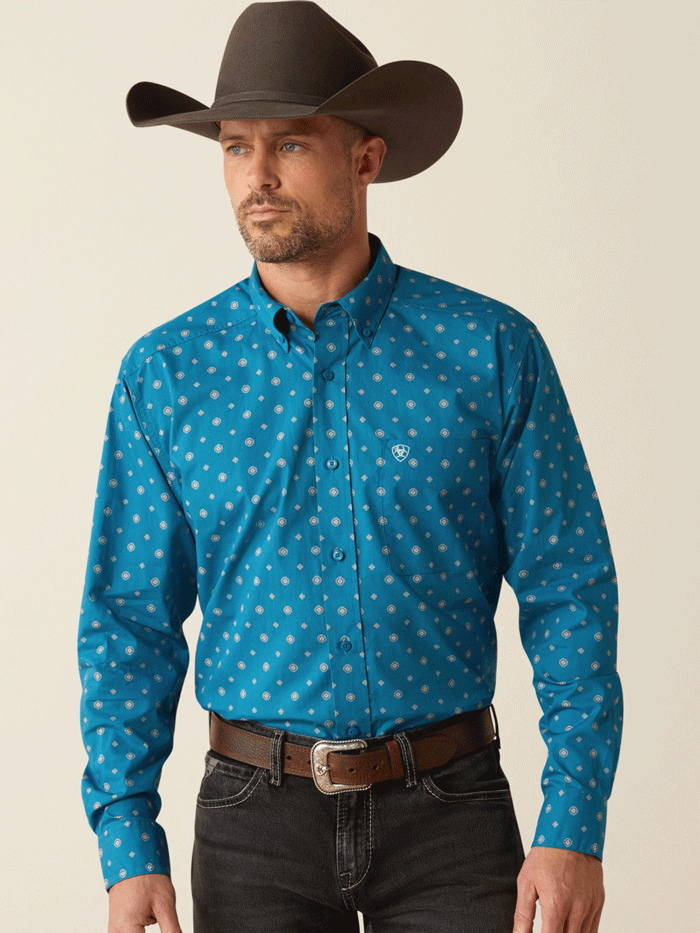 Ariat Men's Paxton Classic Fit Shirt - Comfortable Long Sleeve Work Shirt in Teal for Western Wear & Casual Outdoors