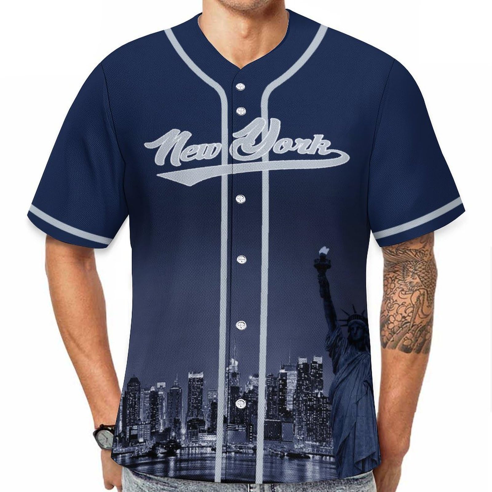 Men's Baseball City Night Skyline Jersey Shirt - Custom Printed Fan Apparel (Sizes S-2XL) - Perfect for Baseball Games, Fan Gifts & Sports Enthusiasts