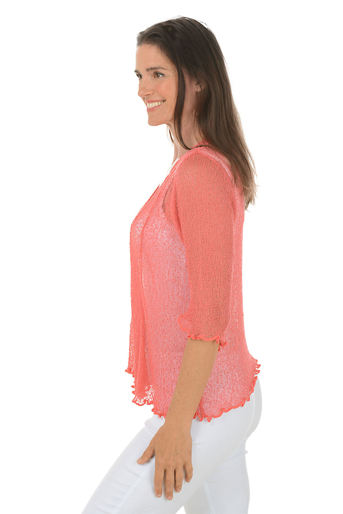 Maui Knit Lettuce Trim Shrug - Women's Lightweight Cover-Up Cardigan for Beach, Summer, and Casual Outfits