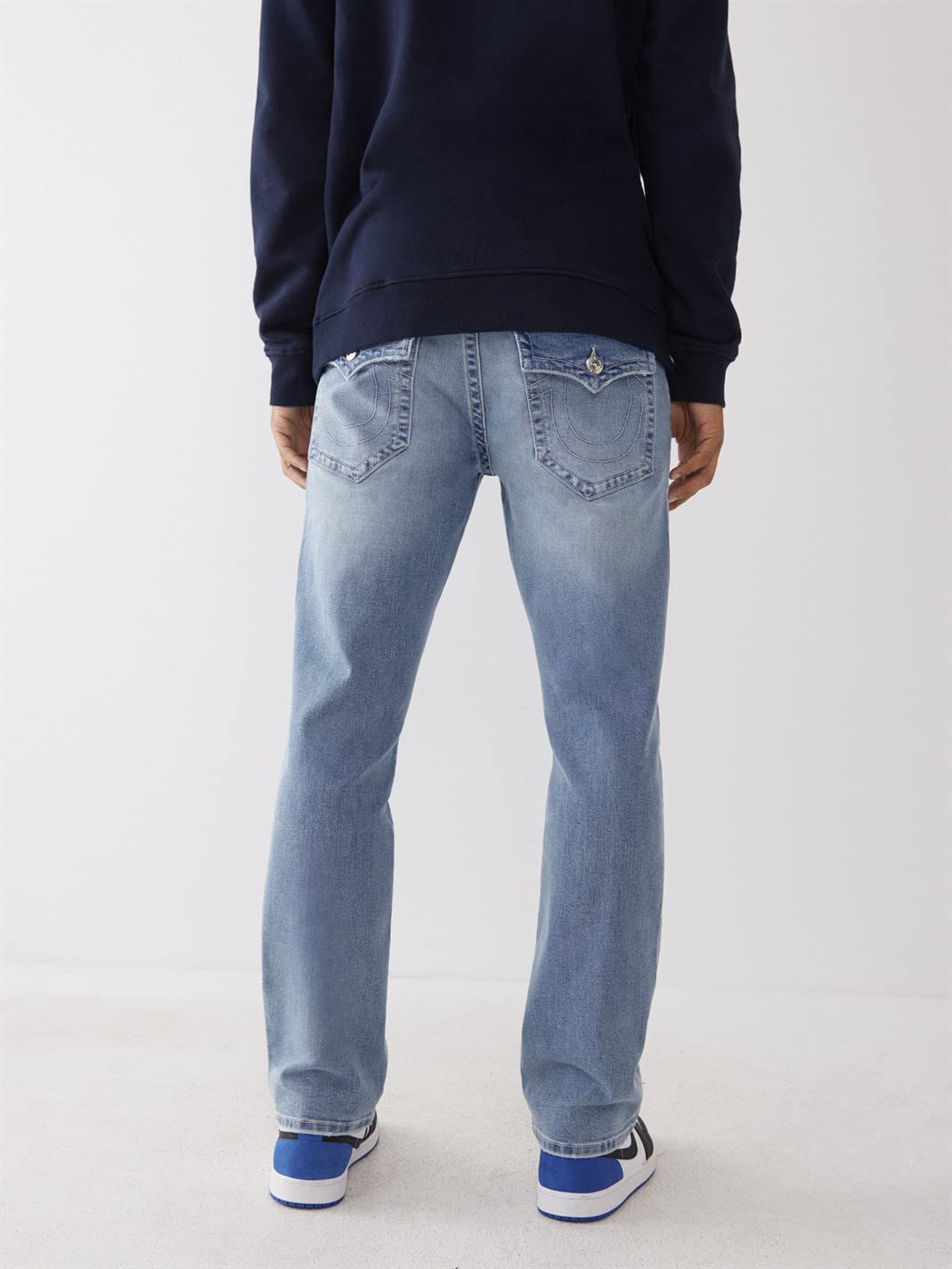 True Religion Men's Ricky Flap Sn 32 Inseam Light Breakers Distressed Denim Jeans - Size 36 | Slim Fit Stretch Comfort for Casual Wear & Night Out