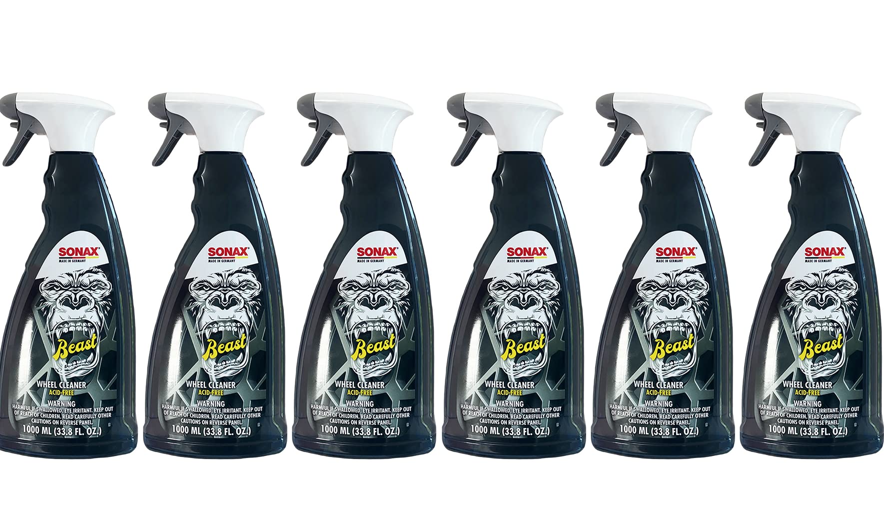 SONAX The Beast Wheel Cleaner - 1000ml (6 Pack) | Heavy-Duty Brake Dust Remover for Alloy & Painted Wheels | Safe for Car Detailing, Auto Shops & DIY Cleaning