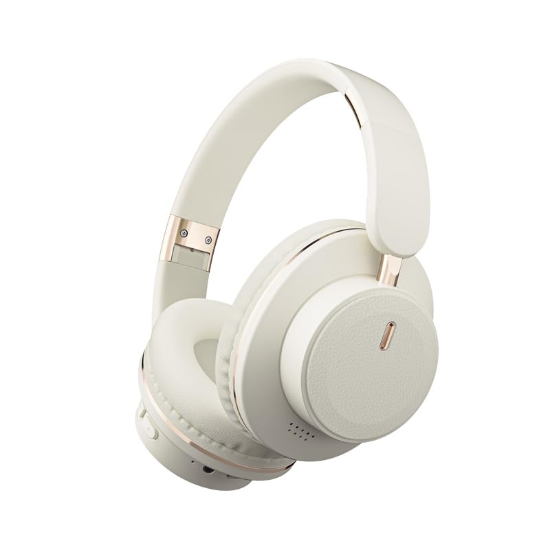 Wireless Bluetooth Over-Ear Headphones with Built-in Mic - Foldable Design for Travel, Work & Gaming - Noise Cancelling for Phone, PC, Laptop - Perfect for Music, Office, Gym & Online Classes (White)