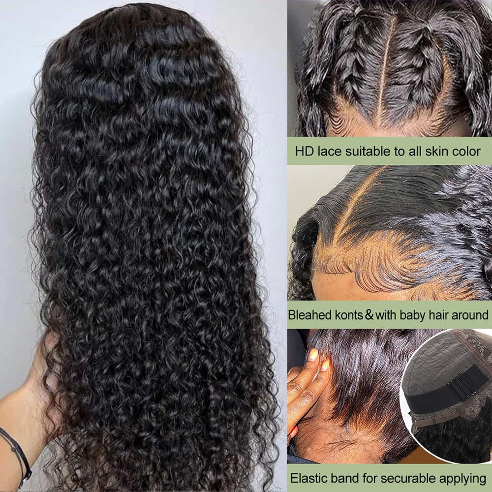 5x5 HD Lace Closure Wigs 28inch Water Wave Human Hair - 250% Density Curly Glueless Wig with Pre-Plucked Baby Hair & Natural Hairline | Perfect for Daily Wear, Parties & Protective Styling