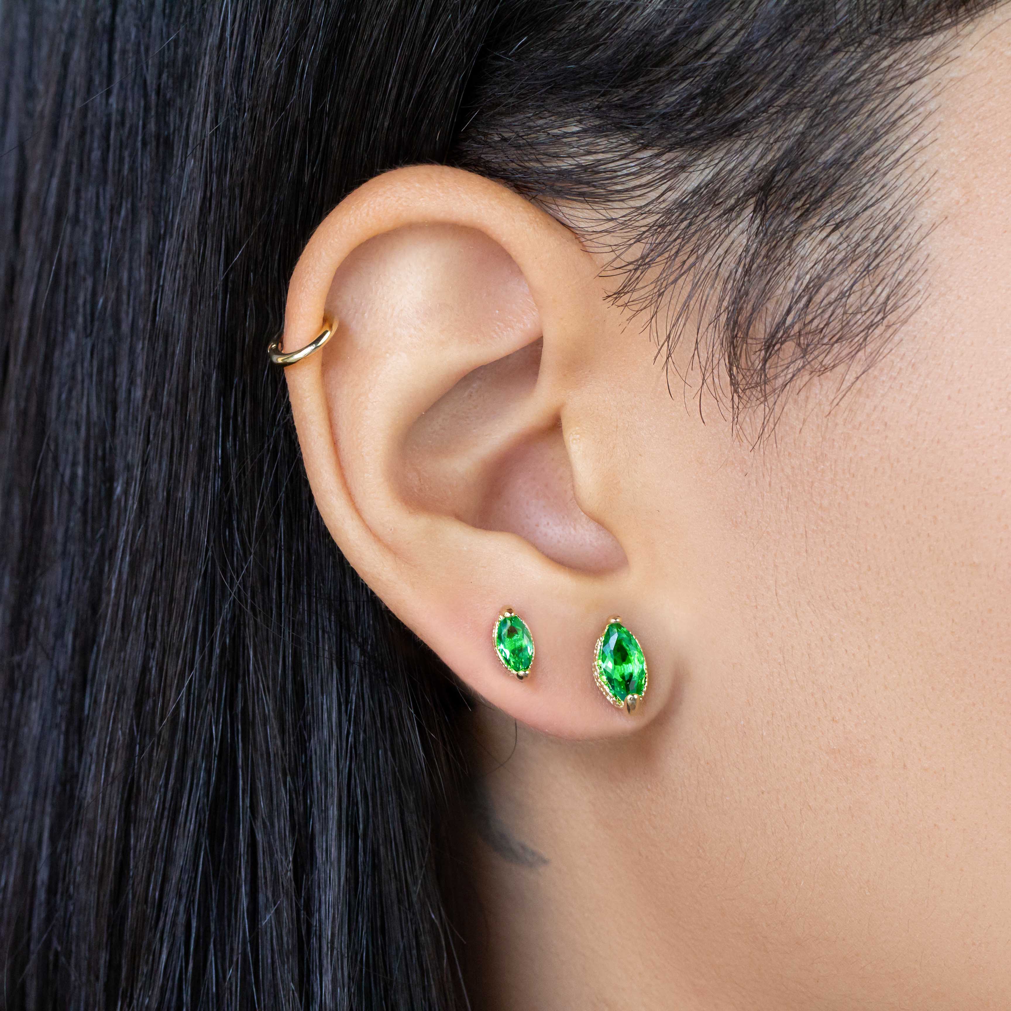 Vintage Marquise Emerald Stackable Earrings for Women - 14K Gold Plated Dainty Jewelry - Perfect for Weddings, Parties & Everyday Elegance