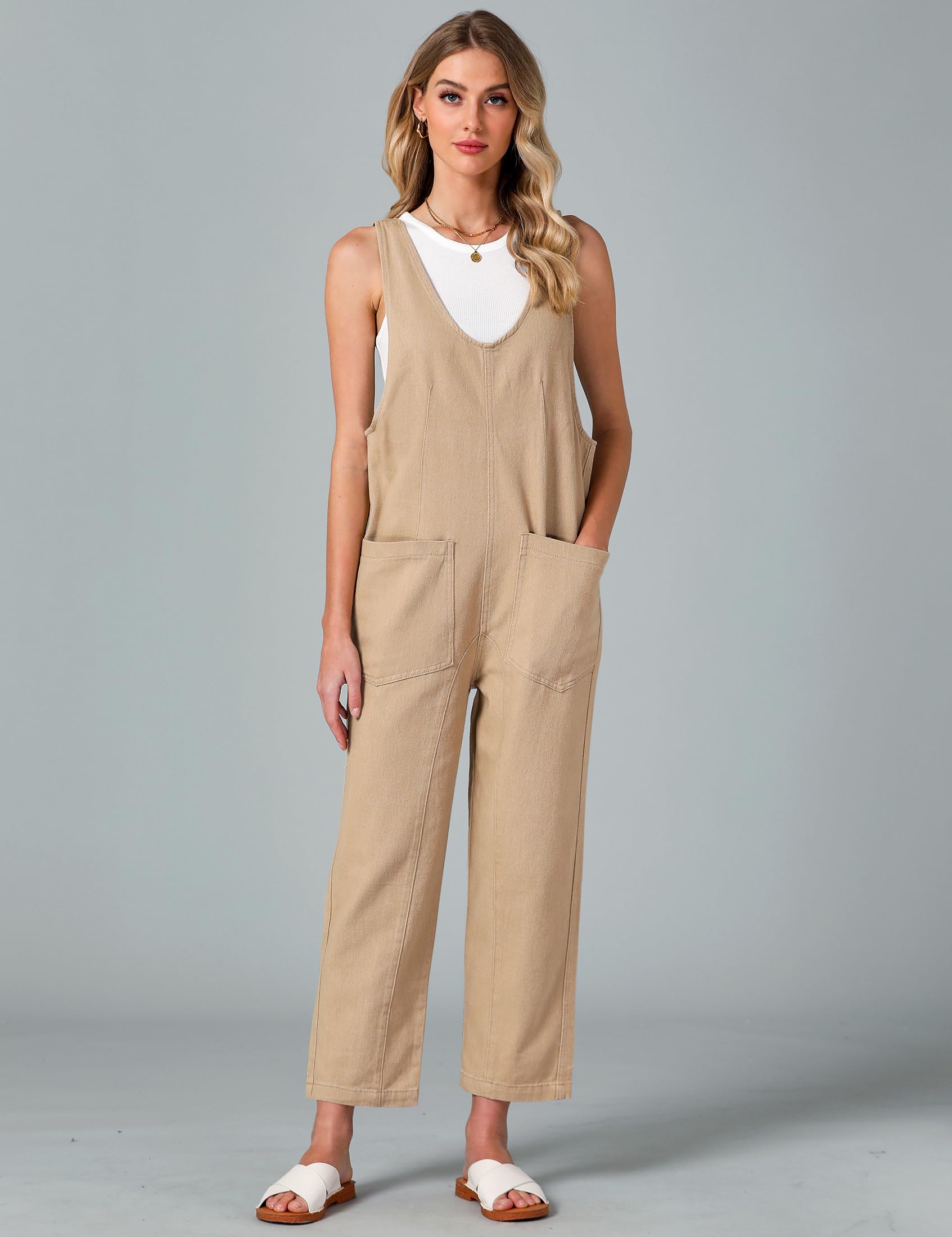 Luvamia Women's Sleeveless Denim Overalls - Casual Baggy Jumpsuit with Pockets | Loose Fit Denim Romper for Everyday Wear, Street Style & Outdoor Activities