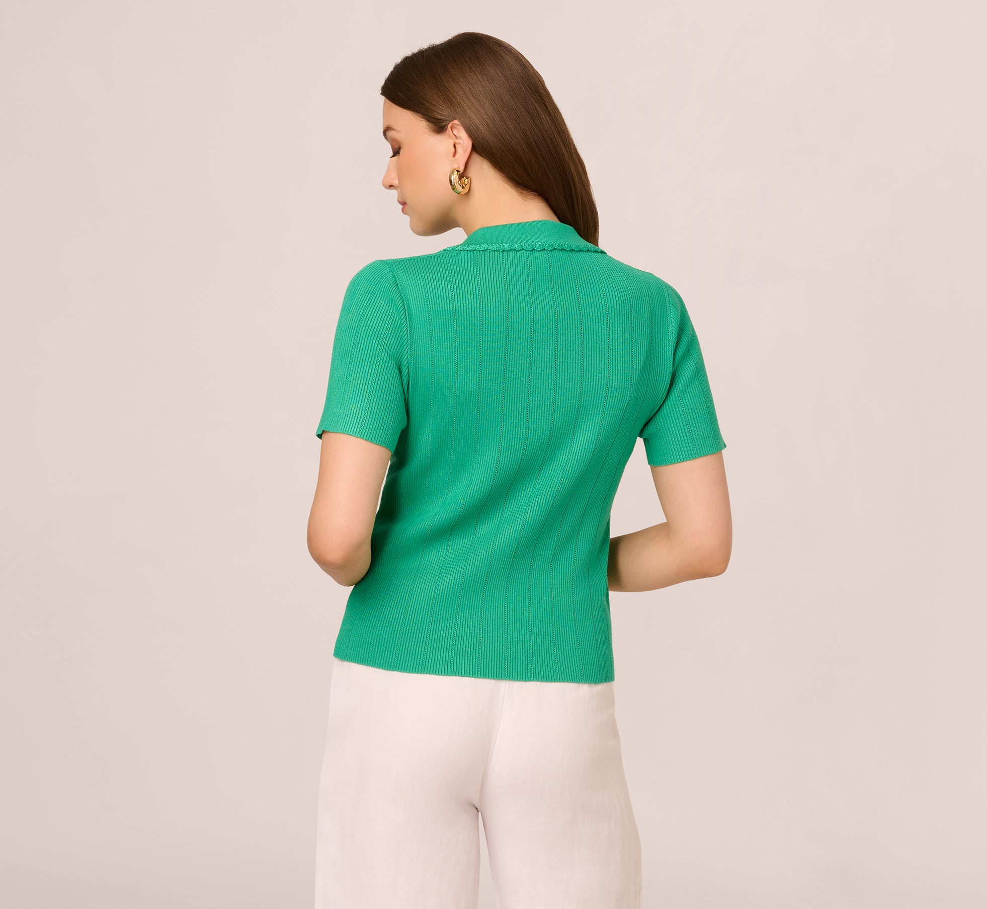 Short Sleeve Ribbed Pointelle Polo Top for Women - Simply Green Casual Shirt | Perfect for Summer Outfits, Office Wear & Weekend Brunch