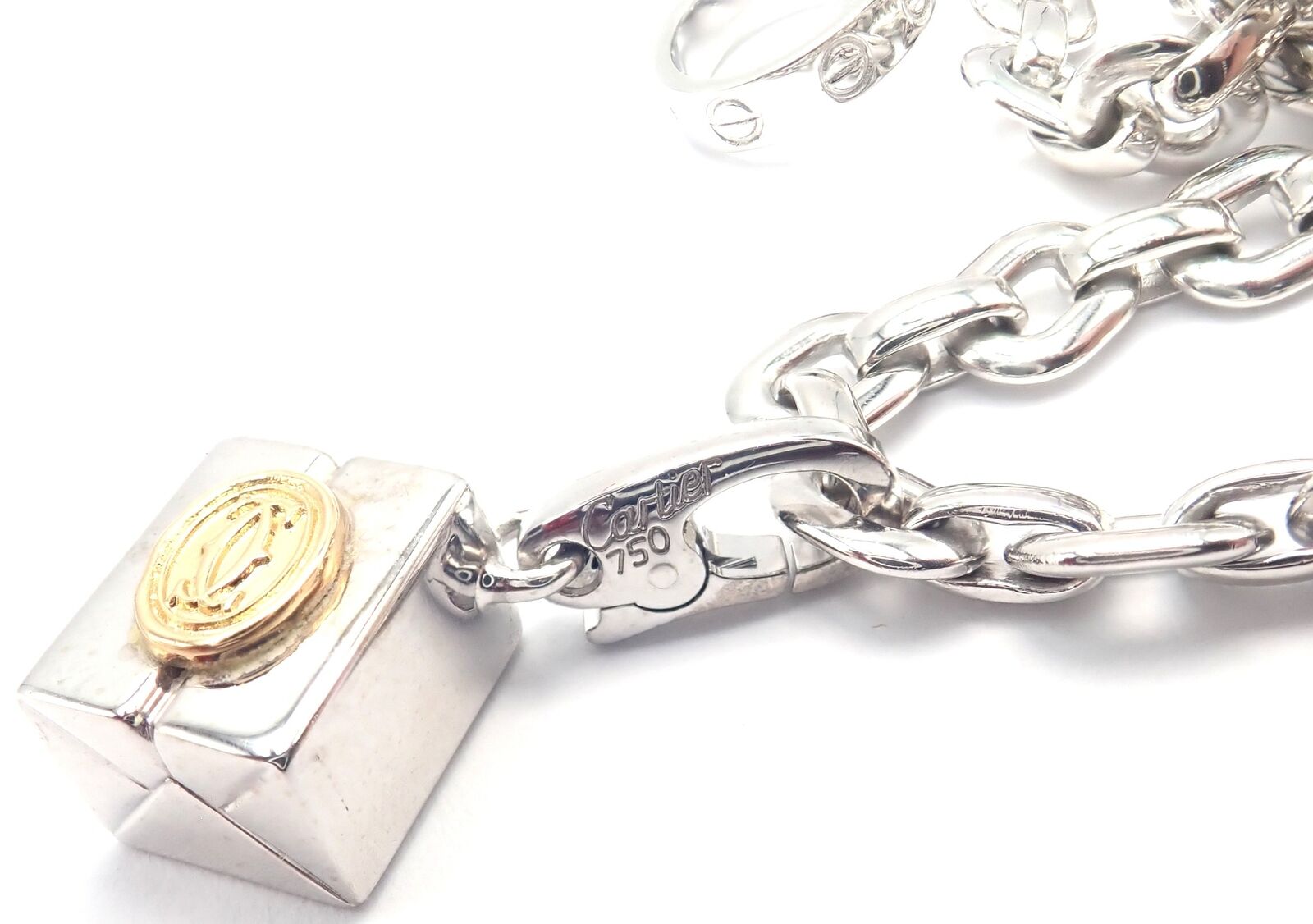 Authentic Cartier 18k White Gold Bracelet with 4 Charms - Panther, Airplane, Love & Box Link | Luxury Jewelry Gift for Women, Anniversary & Special Occasions