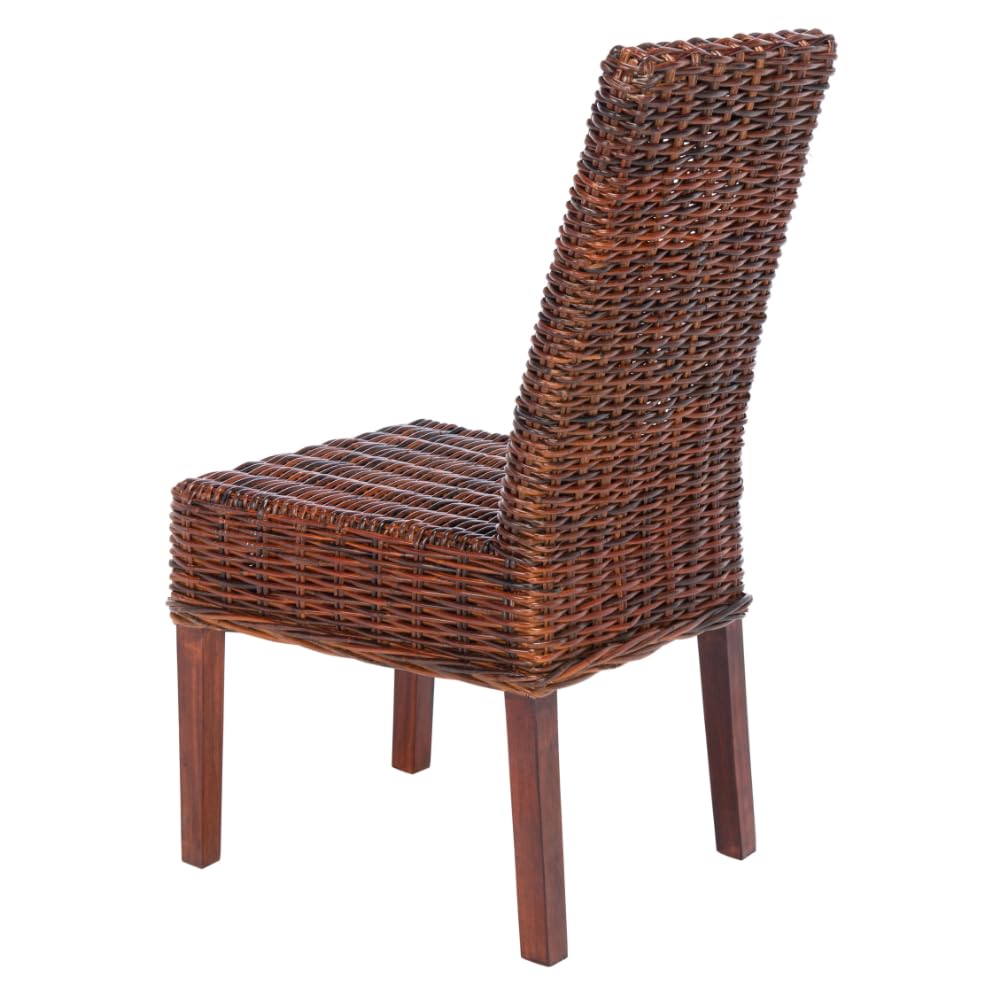 Safavieh Home Collection Aubrey Walnut Wicker Side Chair - Rustic Farmhouse Dining Chair for Kitchen, Patio & Outdoor Use - Handwoven Rattan Accent Chair with Wooden Frame