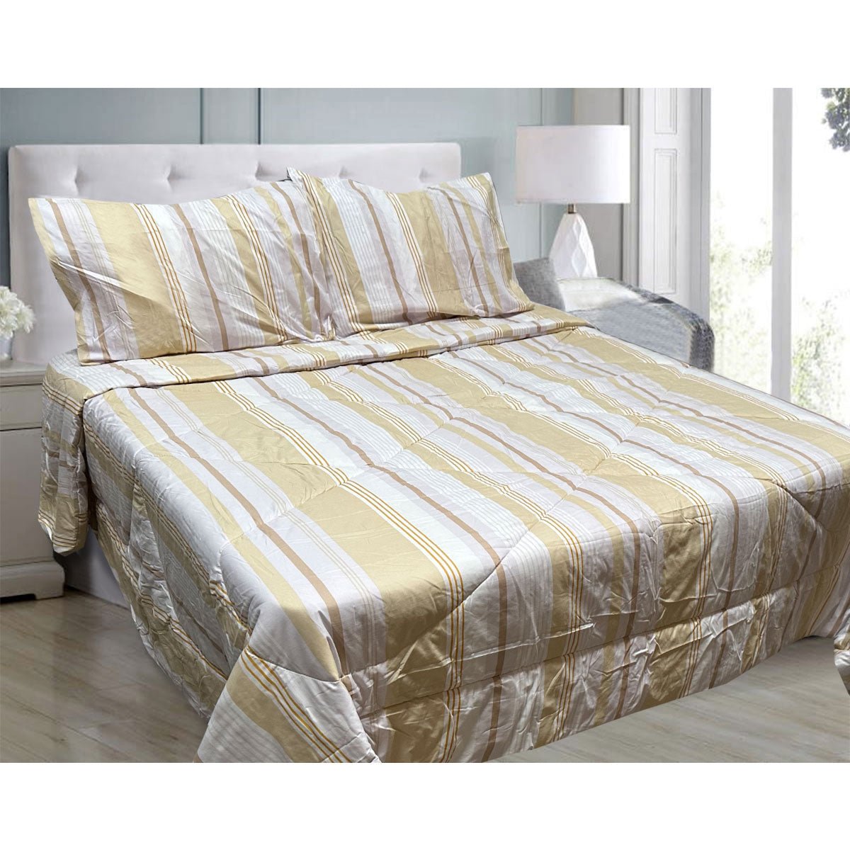 Lightweight 3-Piece Comforter Set Queen/King Size - Hotel Luxury Oscar Stripes Design for Bedroom & Guest Room Decor