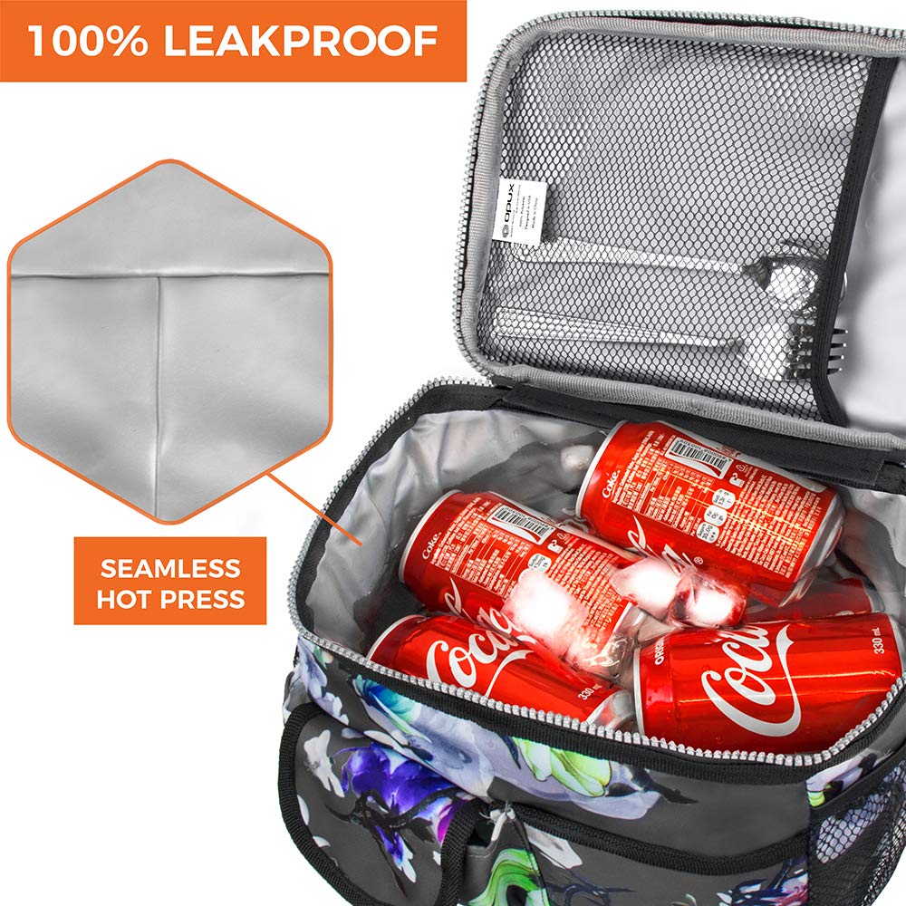 OPUX Insulated Lunch Bag for Men & Women - Leakproof Floral Grey Lunch Box for Work & School - Portable Soft Cooler Bag with Adjustable Shoulder Strap - Perfect for Adults & Kids (14 Can/8L Capacity) - Ideal for Office, Picnics, Hiking & Daily Commute