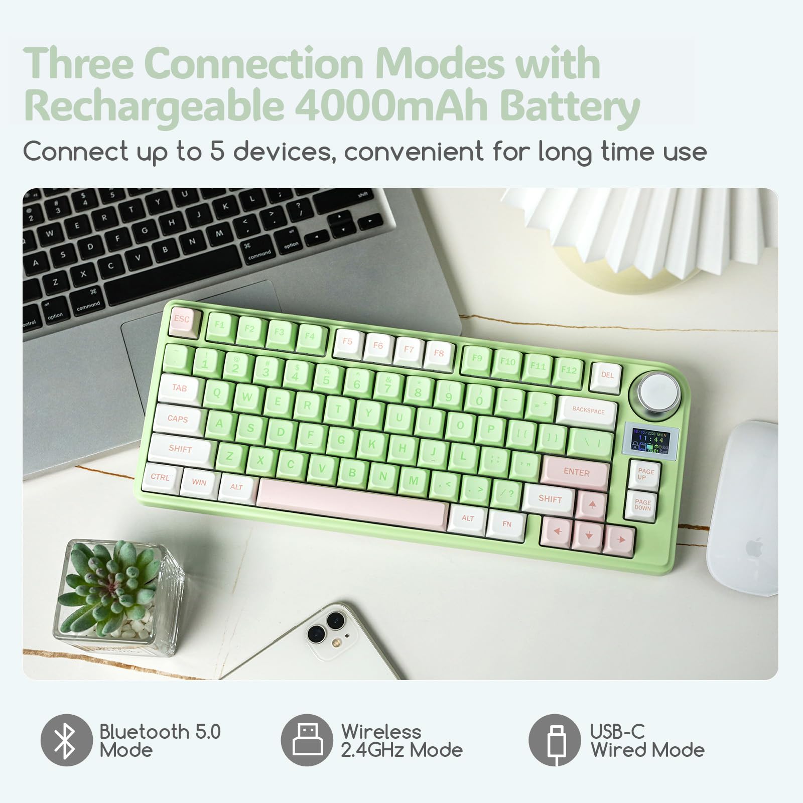 EPOMAKER TH80-X 75% Hot-Swap Mechanical Keyboard - RGB, LCD, 4000mAh for Gaming & Office (Green/Wisteria Switch)