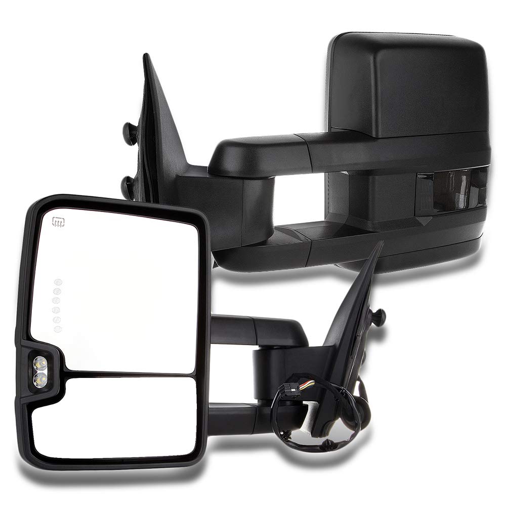 2014-2018 Chevy/GMC 1500 & 2015-2019 Chevy/GMC 2500/3500 HD Towing Mirrors - Power Adjustable, Heated, Turn Signal - Black Pair (Left & Right) - Perfect for Enhanced Visibility & Safety While Towing Trailers or Large Loads