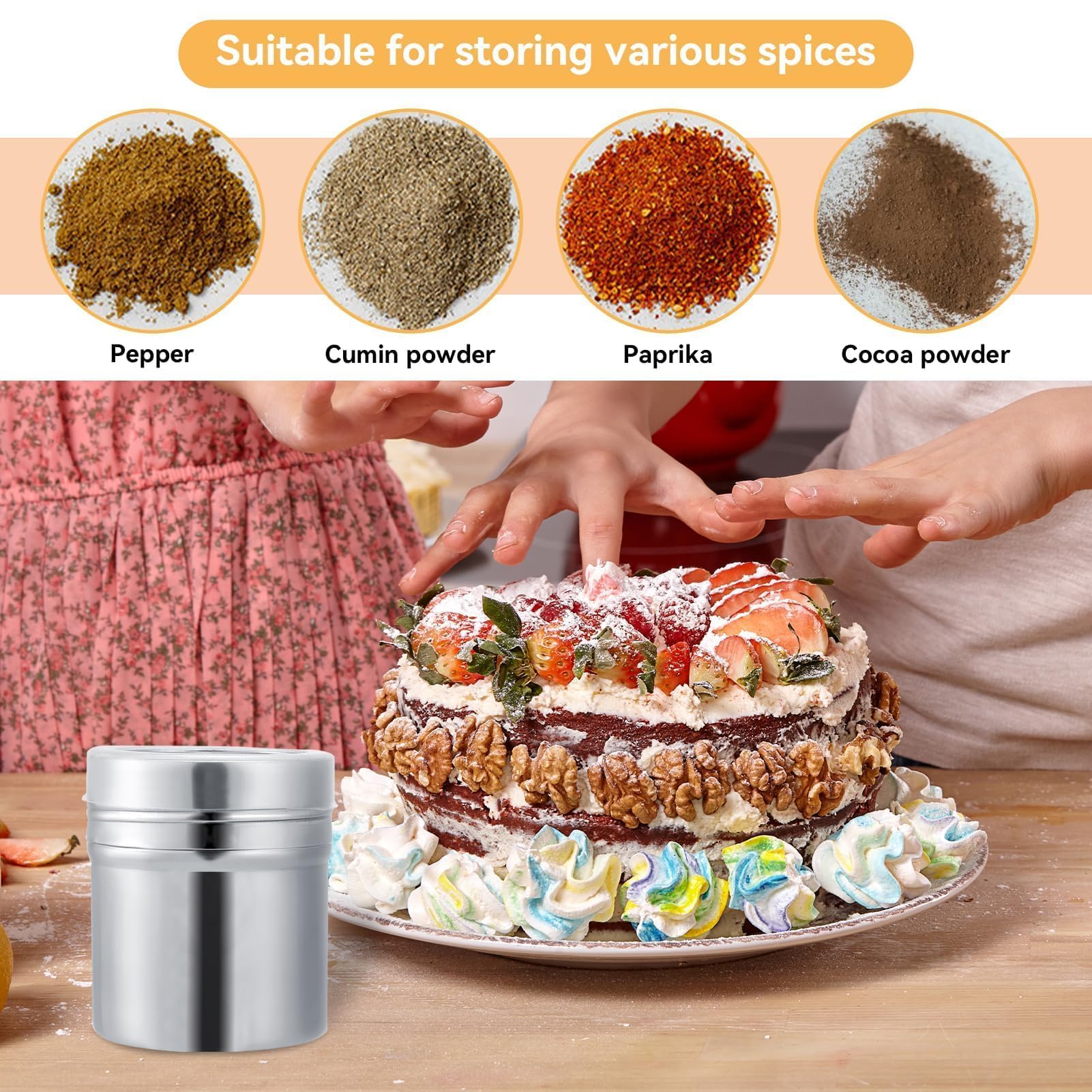 Premium Stainless Steel Fine Mesh Shaker with Lid - Perfect for Powdered Sugar, Cinnamon, Cocoa & Baking Ingredients | Ideal for Home Baking, Cake Decorating & Coffee Shops