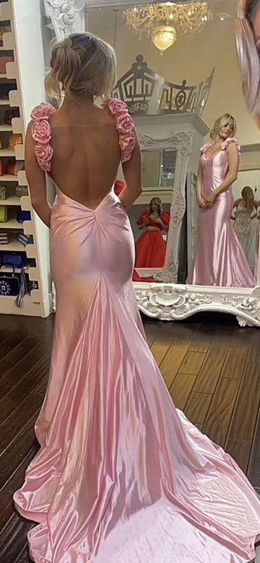 Elegant Pink Satin Mermaid Backless Evening Gown - Strapless Prom Dress J5802 for Formal Events, Weddings & Special Occasions