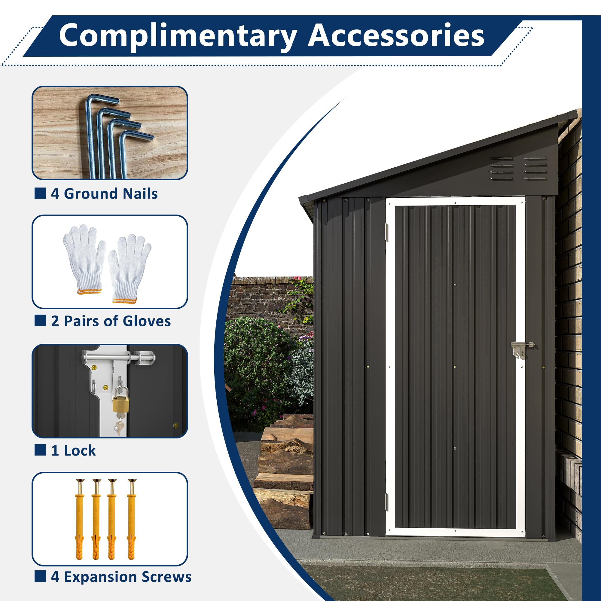 4' x 8' Black Metal Lean-to Storage Shed | Outdoor Garden Shed for Backyard, Patio & Yard Organization | Weather-Resistant Tool & Equipment Storage Solution for Gardening, Lawn Care & Outdoor Gear