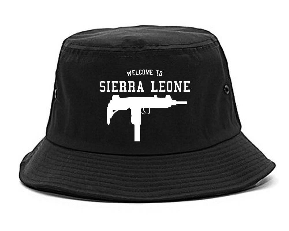 Kings Of NY Welcome to Sierra Leone Uzi Machine Guns Country Bucket Hat - Stylish Unisex Sun Hat for Hip Hop Fans, Streetwear & Urban Fashion Lovers - Perfect for Concerts, Festivals and Outdoor Activities