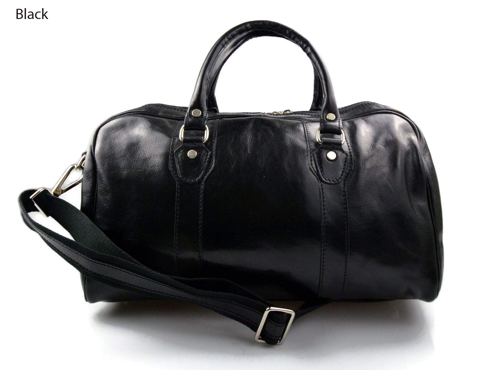 **Genuine Italian Leather Travel Bag for Men & Women - Carry-On Duffle with Handles & Shoulder Strap - Black Sports Leather Cabin Luggage (Perfect for Business Trips, Gym & Weekend Getaways)**