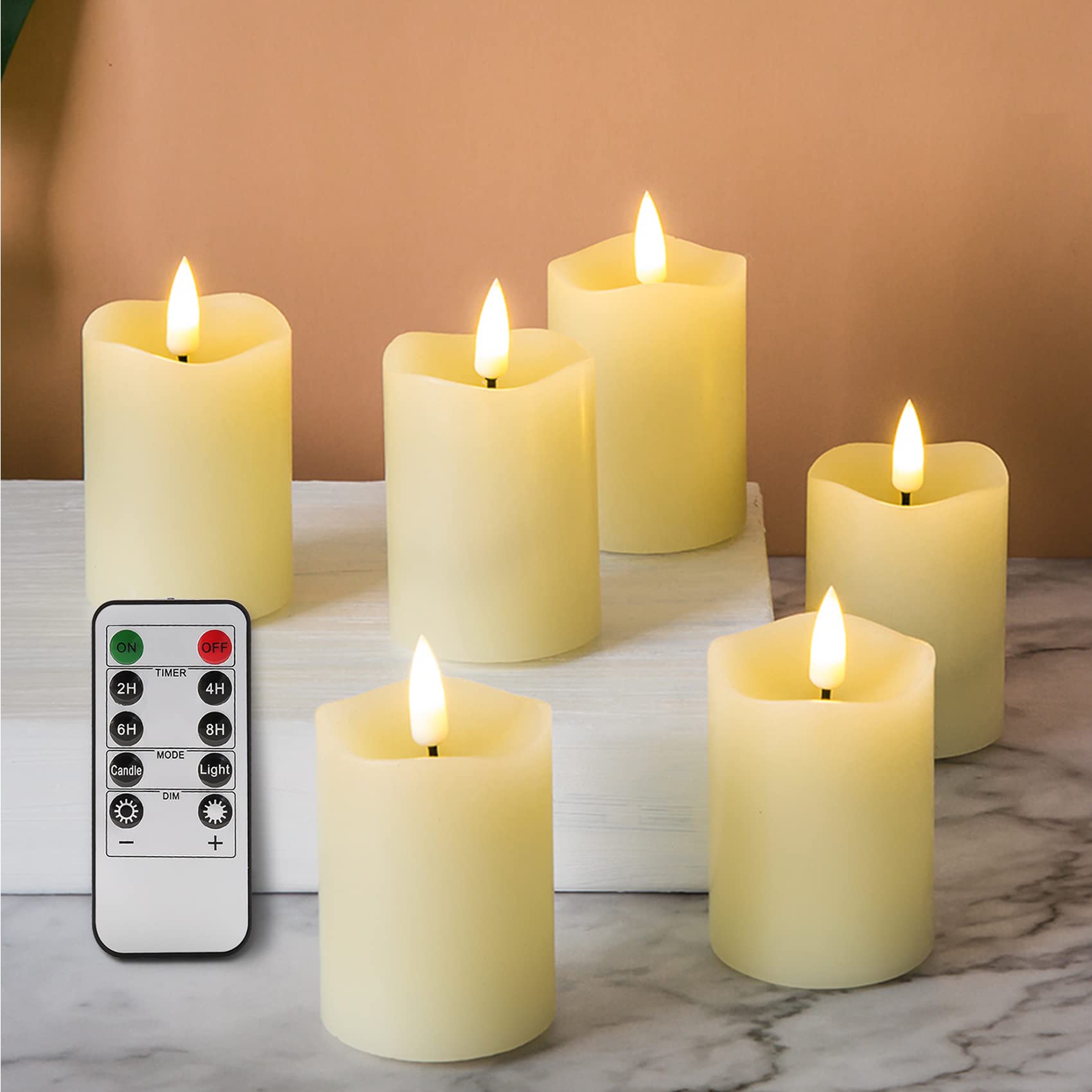 Ivory Flameless Votive Candles with Remote Control - Real Wax Flickering LED Pillar Candles (2