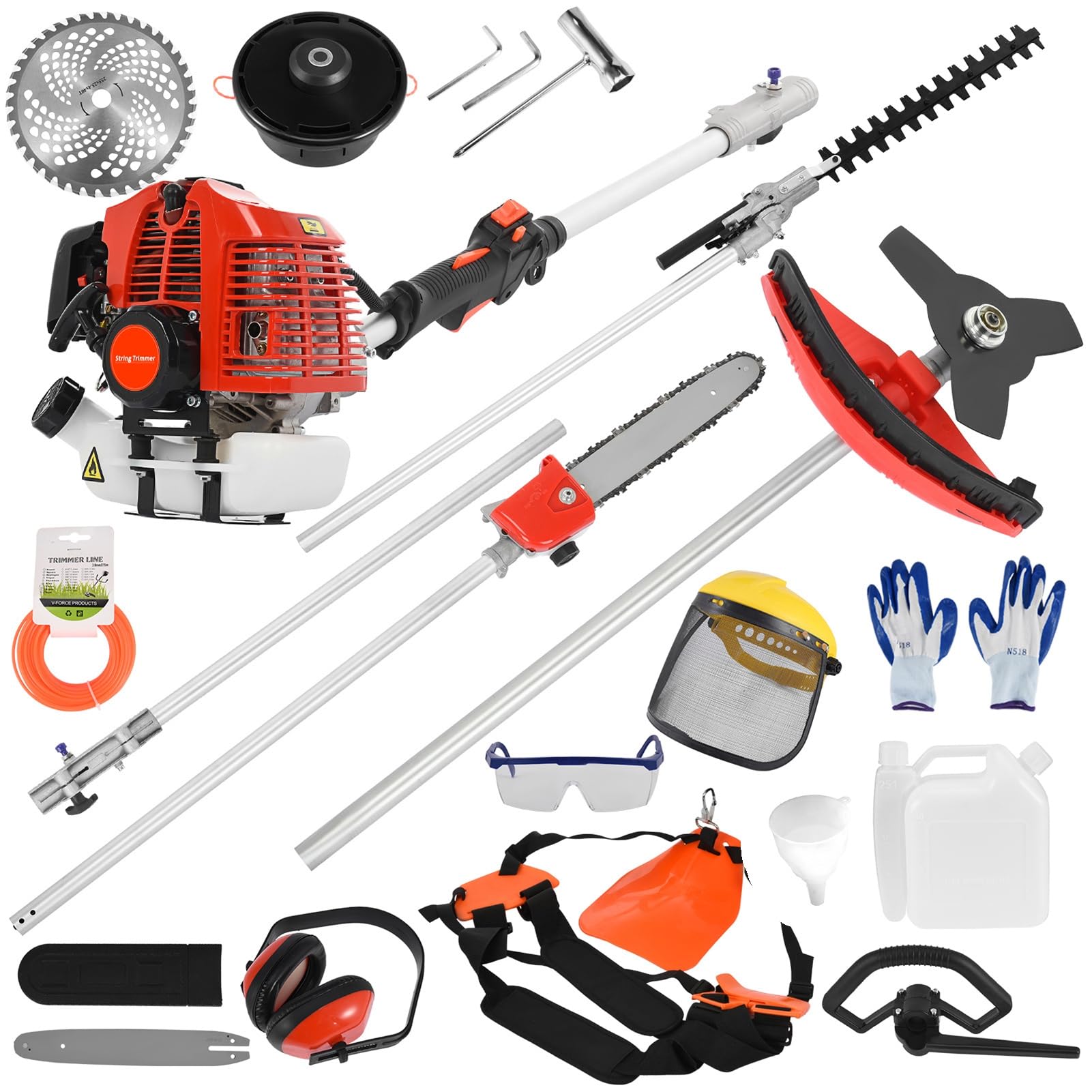 52cc 5-in-1 Cordless Gas Hedge Trimmer & Brush Cutter - Gas Powered Multi-Tool for Tree Trimming, Pruning & Landscaping | Perfect for Yard Maintenance, Garden Care & Professional Landscaping
