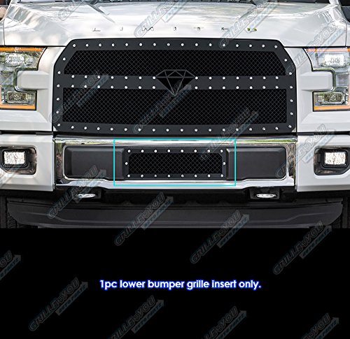 APS Compatible with Ford F-150 2015-2017 Lower Bumper Black Mesh Rivet Studs Front Grill Grille Insert FL6313K - Upgrade Your Truck's Style & Protection for Off-Road Adventures