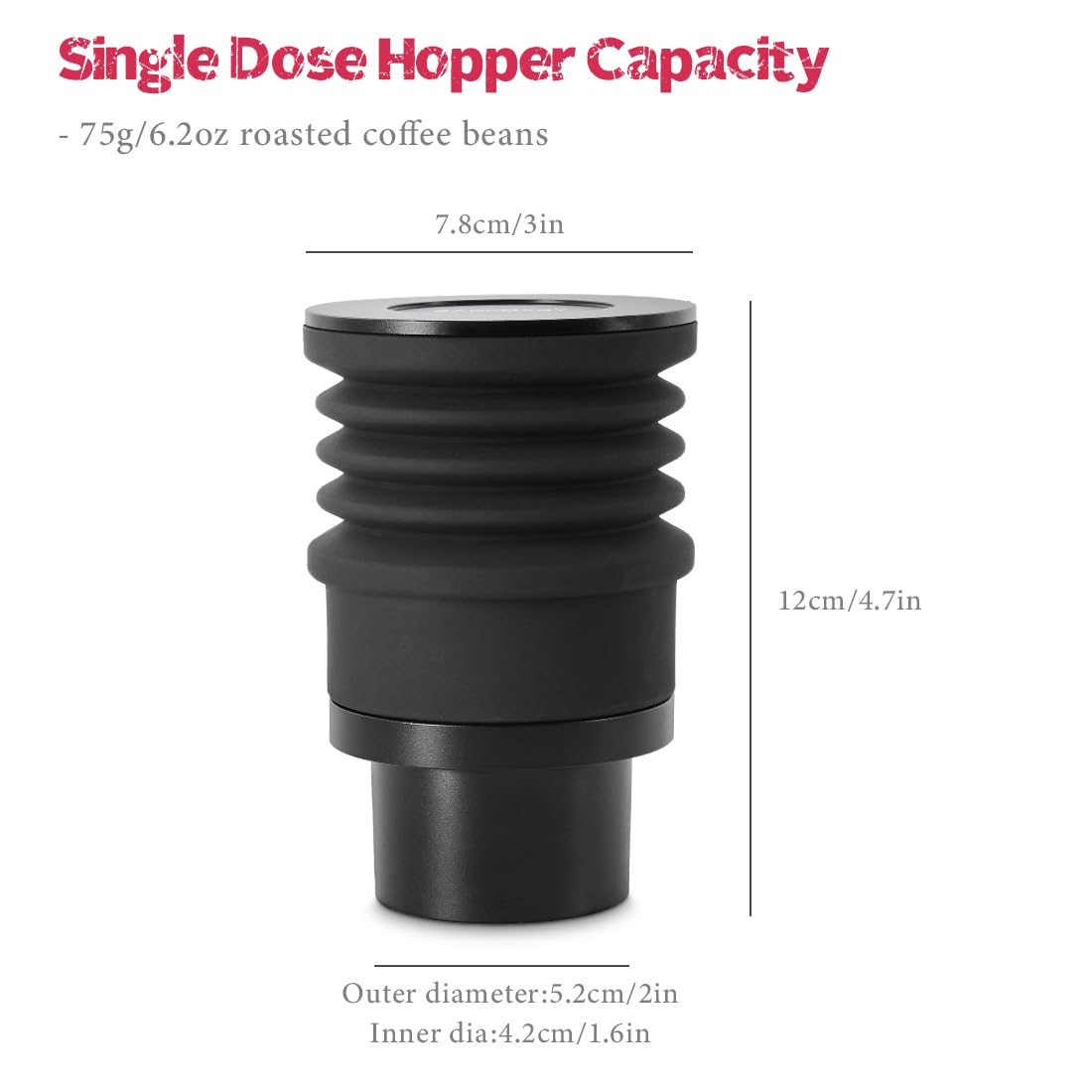 Eureka Atom Single Dose Coffee Grinder Hopper - Aluminum Compatible Hopper with Silicone Air Bellow & Lid - Perfect for Home Baristas & Specialty Coffee Brewing