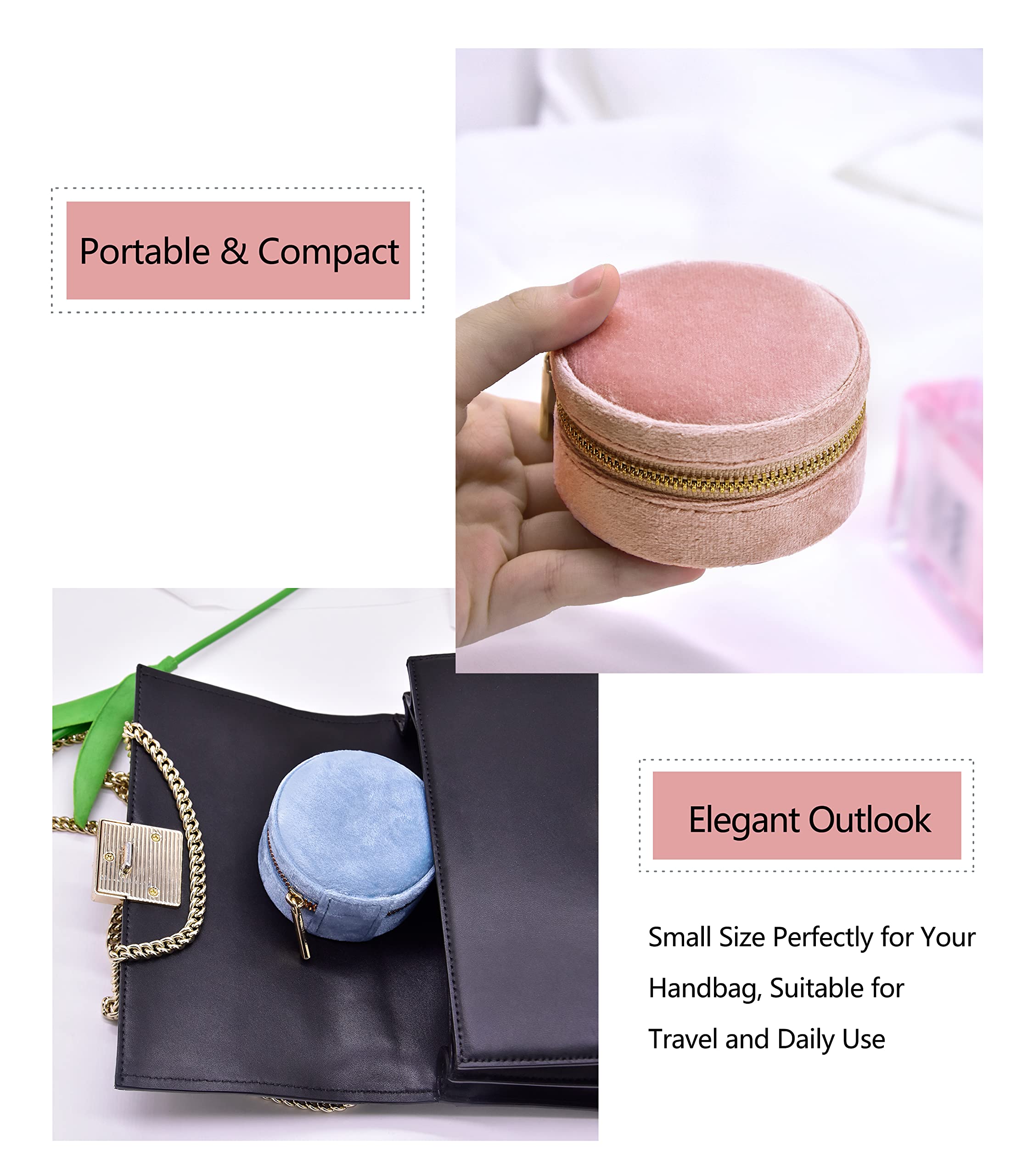 TAIMY Plush Velvet Travel Jewelry Box - Round Mini Jewelry Organizer for Women & Girls | Portable Jewelry Case for Rings, Earrings, Necklaces, Bracelets | Perfect for Travel, Vacation & Daily Use (Ocean Blue)