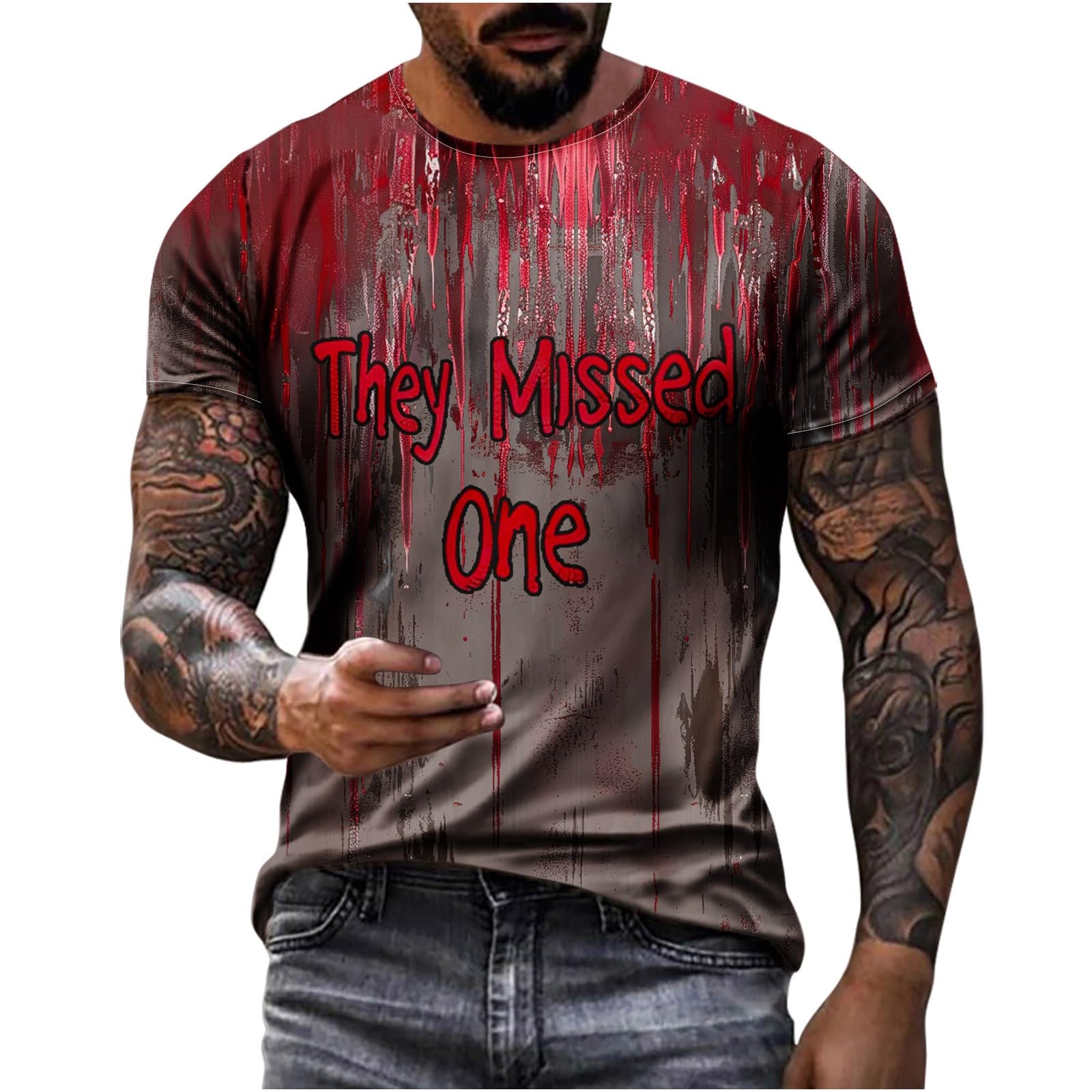 Spooky Halloween T-Shirts for Men - Bloody Graphic Tees Short Sleeve Novelty Tops | Perfect for Halloween Parties, Costume Contests & Scary Movie Nights