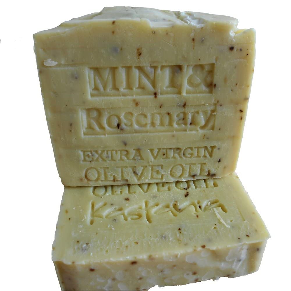 Organic Unfiltered Extra Virgin Greek Olive Oil Soap with Mint & Rosemary - Natural Handmade Bar Soap for Sensitive Skin, Face & Body Wash - Perfect for Spa, Bath & Gift Giving