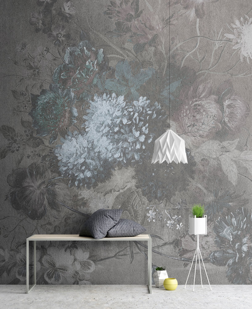 Walls By Patel Bouquet Gris Wallpaper - Premium Self-Adhesive Peel and Stick Wallpaper for Home Decor, Living Room, Bedroom & Office - Easy to Install & Remove
