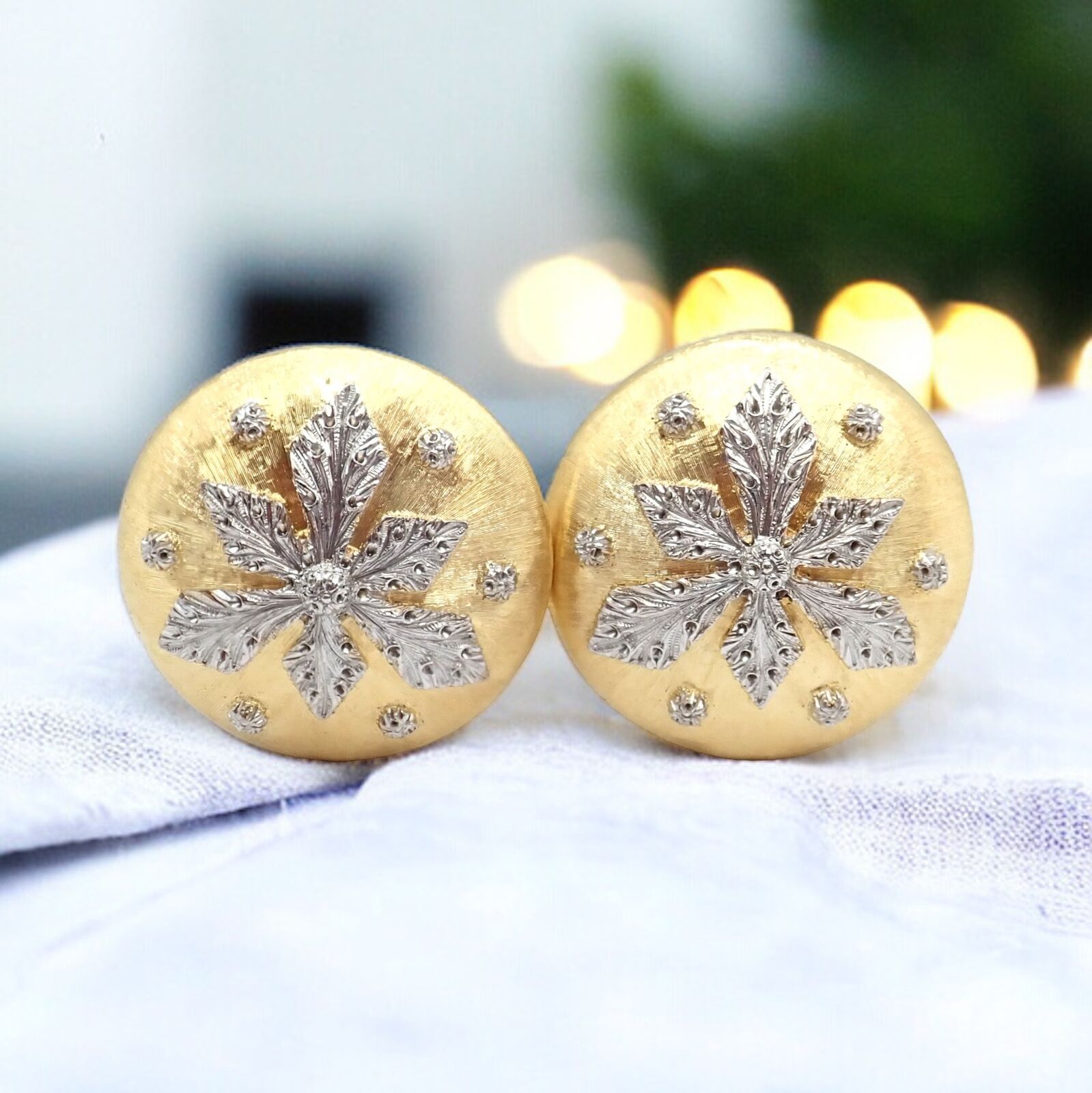 Vintage Mario Buccellati 18k Yellow & White Gold Geminato Large Button Earrings - Luxury Italian Jewelry for Women - Perfect for Weddings, Parties & Special Occasions