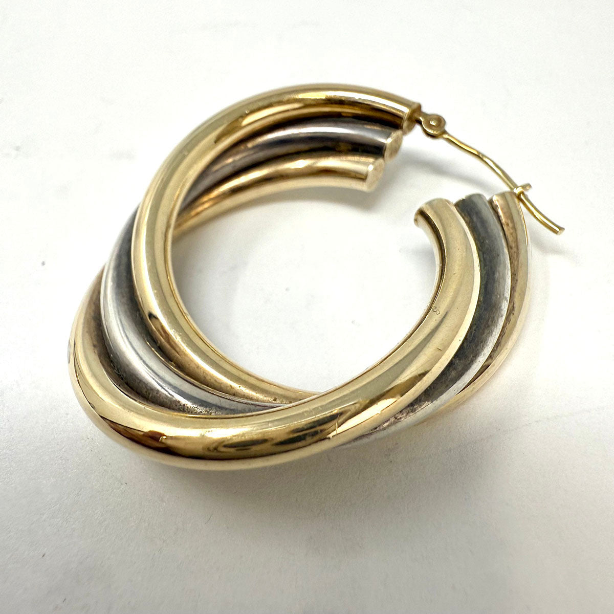 14K Gold & Sterling Silver Tricolor Triple Hoop Earrings for Women - Elegant Dangle Hoops for Party, Wedding & Everyday Wear