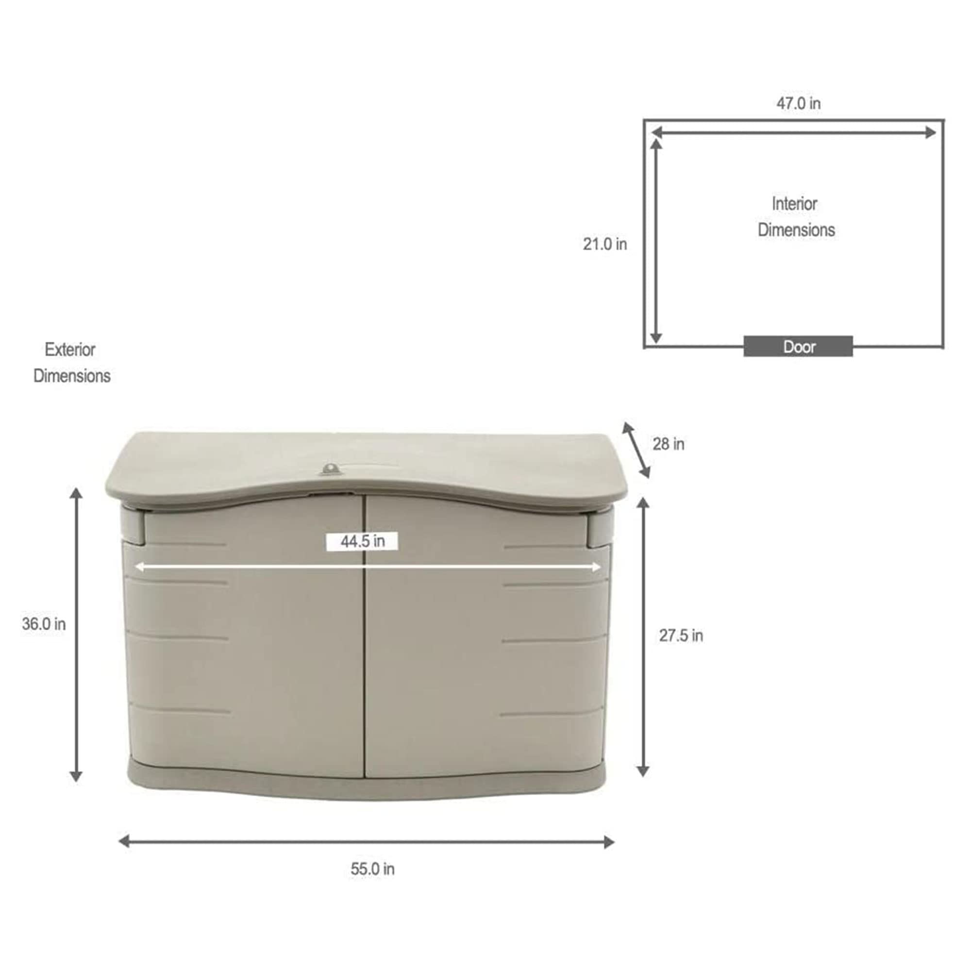 Rubbermaid 4.5x3 Ft Small Horizontal Resin Outdoor Storage Shed with Floor - Weather Resistant Beige/Brown Organizer for Garden Tools, Pool Chemicals, Patio Cushions, Toys & More - Perfect for Backyard, Garage, Porch & Home Organization