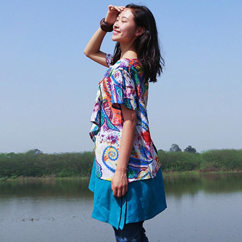 Women's Oversized Short Sleeve Cotton Linen Blouse - Casual Summer Tunic Top for Beach, Vacation & Everyday Wear