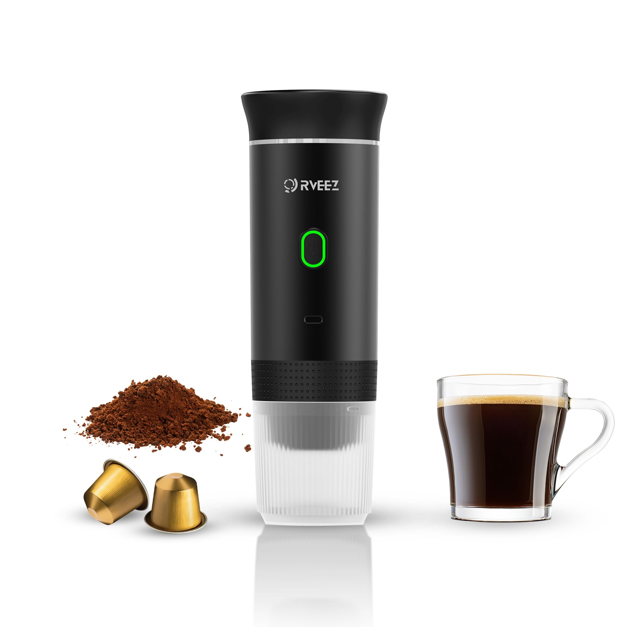 Portable Espresso Maker - 3-in-1 Coffee Machine for Ground Coffee & Nespresso Capsules, USB-C Self-Heating, Compact Travel Coffee Maker for Camping, Hiking, RV & Office Use (Black)